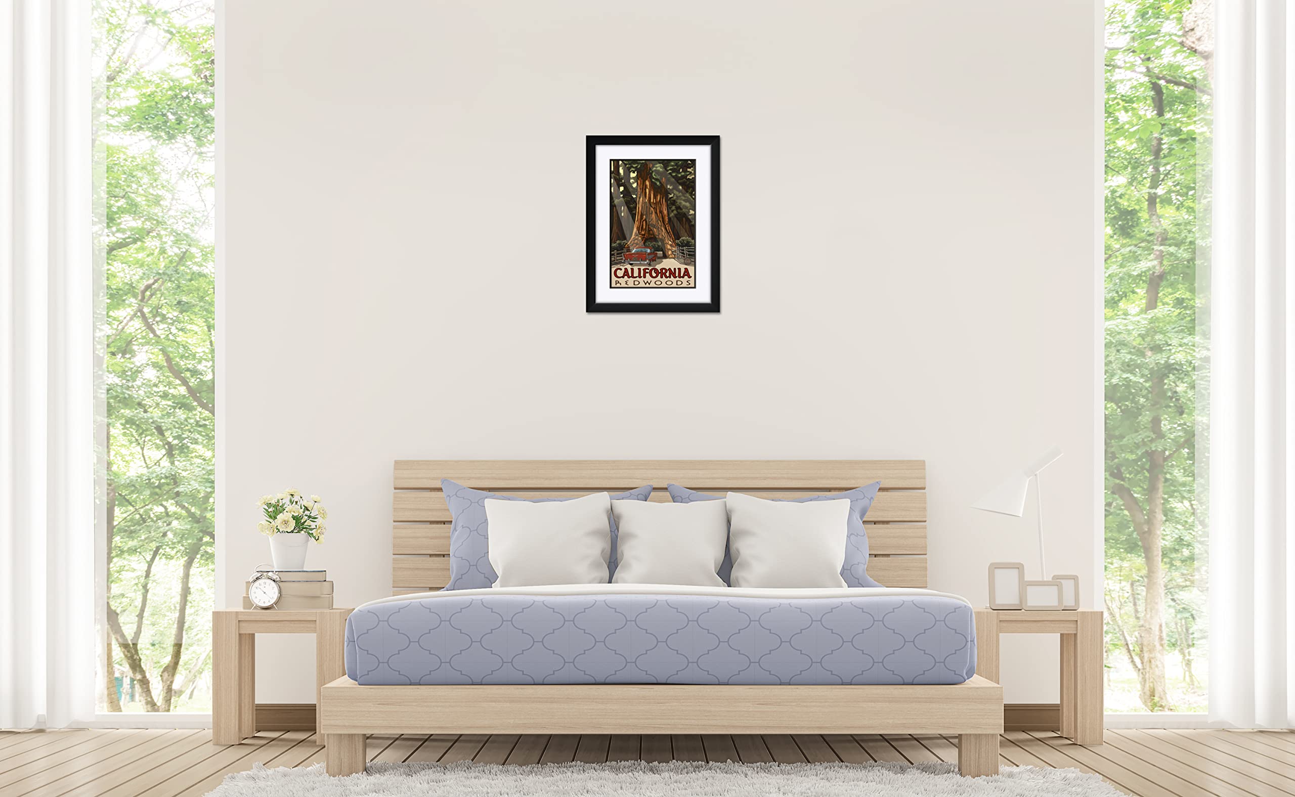 California Redwoods Car Thru Tree Professionally Framed & Matted Art Print From Travel Artwork By Artist Paul A. Lanquist Framed