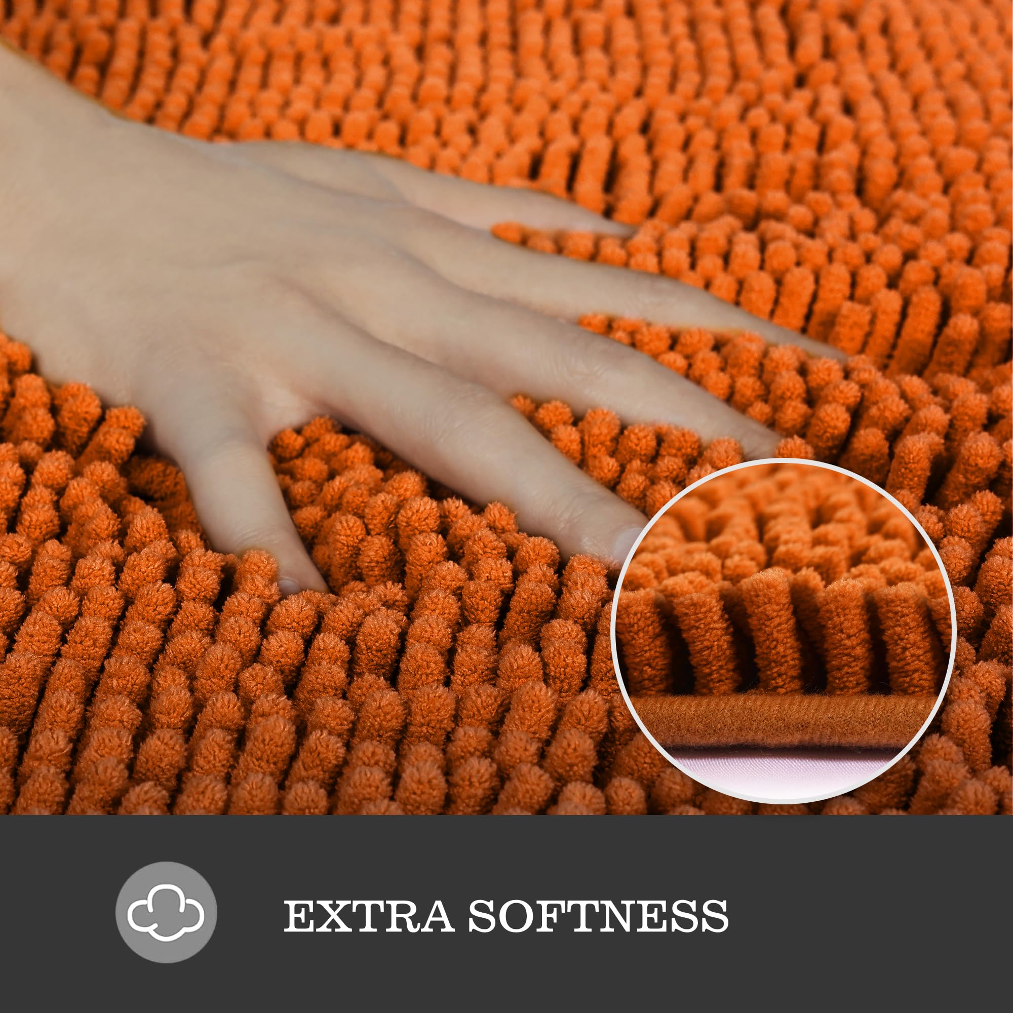 Yeaban Burnt Orange Bathroom Rugs Sets 2 Piece - Thick Chenille Bath Mats | Absorbent And Washable Bath Rug Non-Slip, Plush And