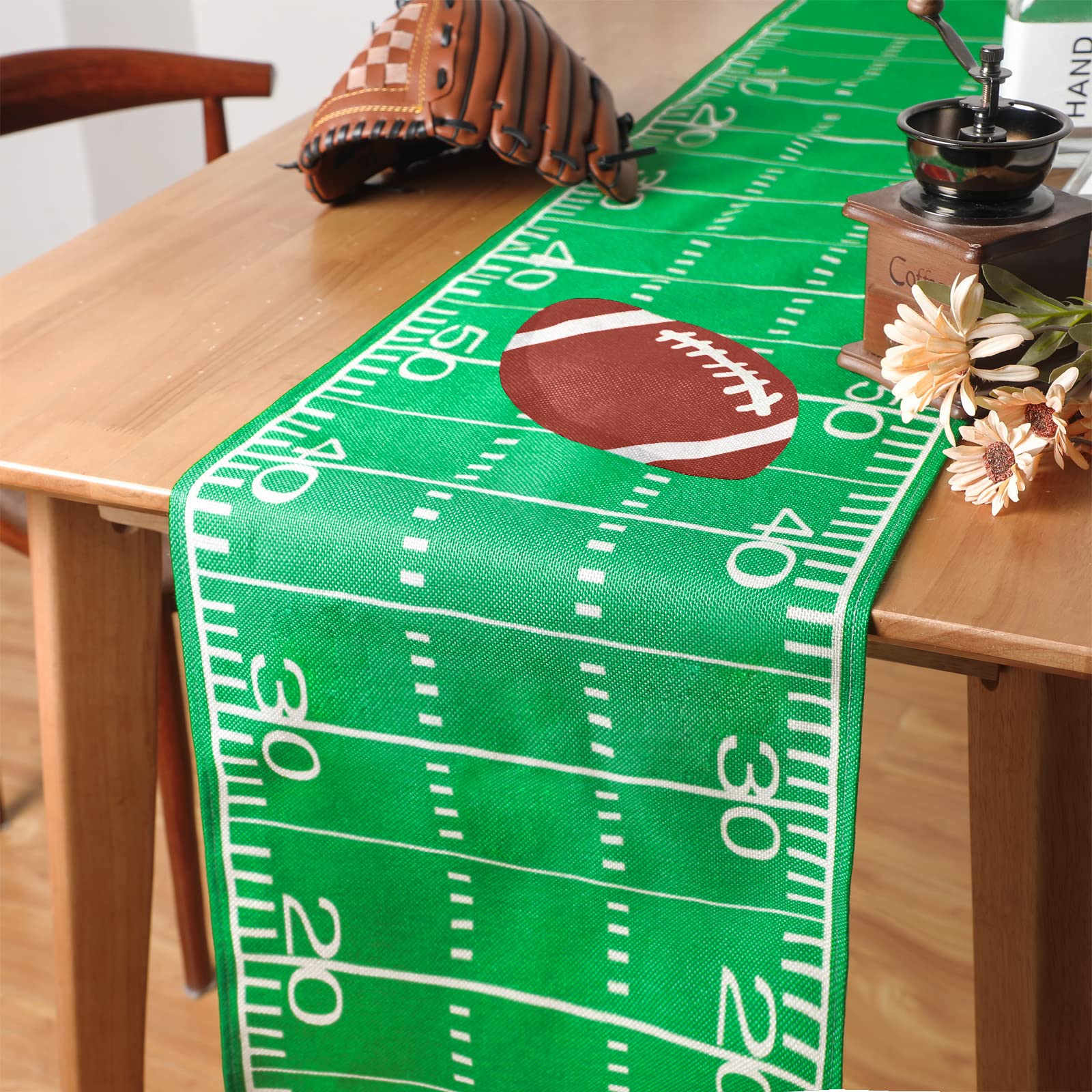 Tegeme 2 Pcs Football Table Runner Football Game Day Tablecloth Green Football Table Runner Table Centerpieces Decor For Kitchen