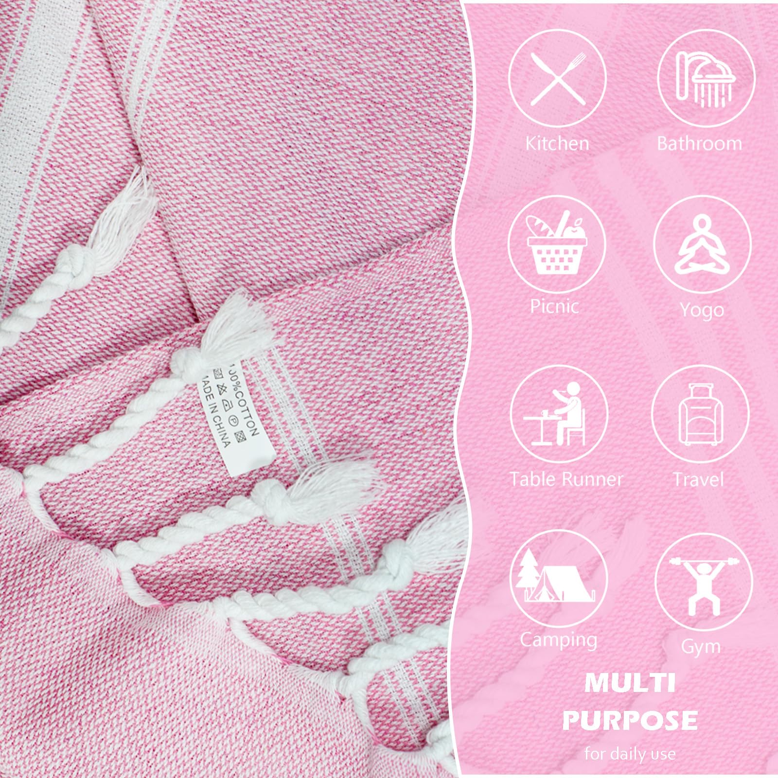 Cabanana Cotton Turkish Hand Towel - Set Of 2 | Boho Kitchen Tea Towels, 40 X 16 Inches Thin Decorative Bathroom Towel (Pink)