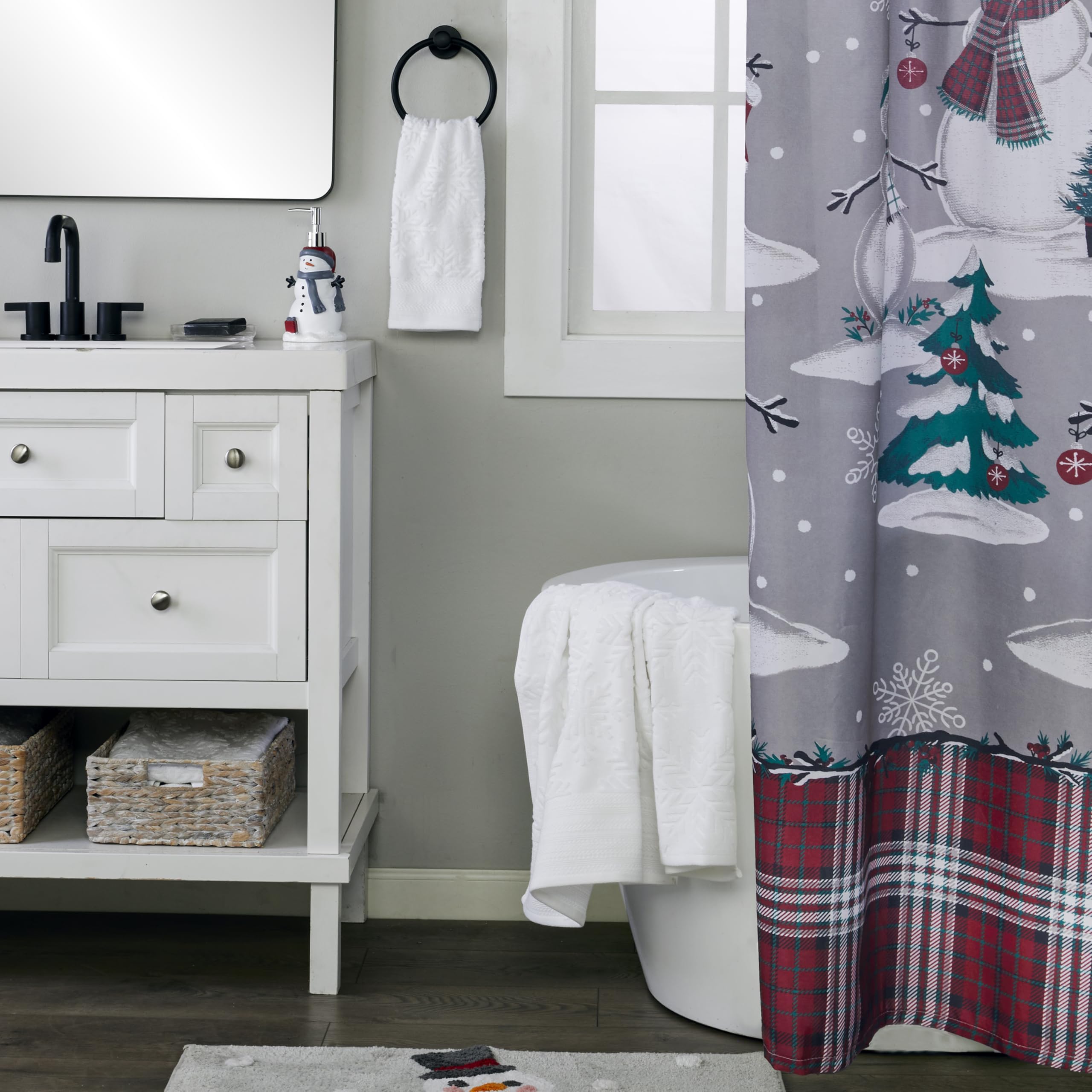 Skl Home Christmas/Winter Subtle Snowflakes Hand Towel 2Pc Set For Bath/Kitchen/Bar & Gift, White