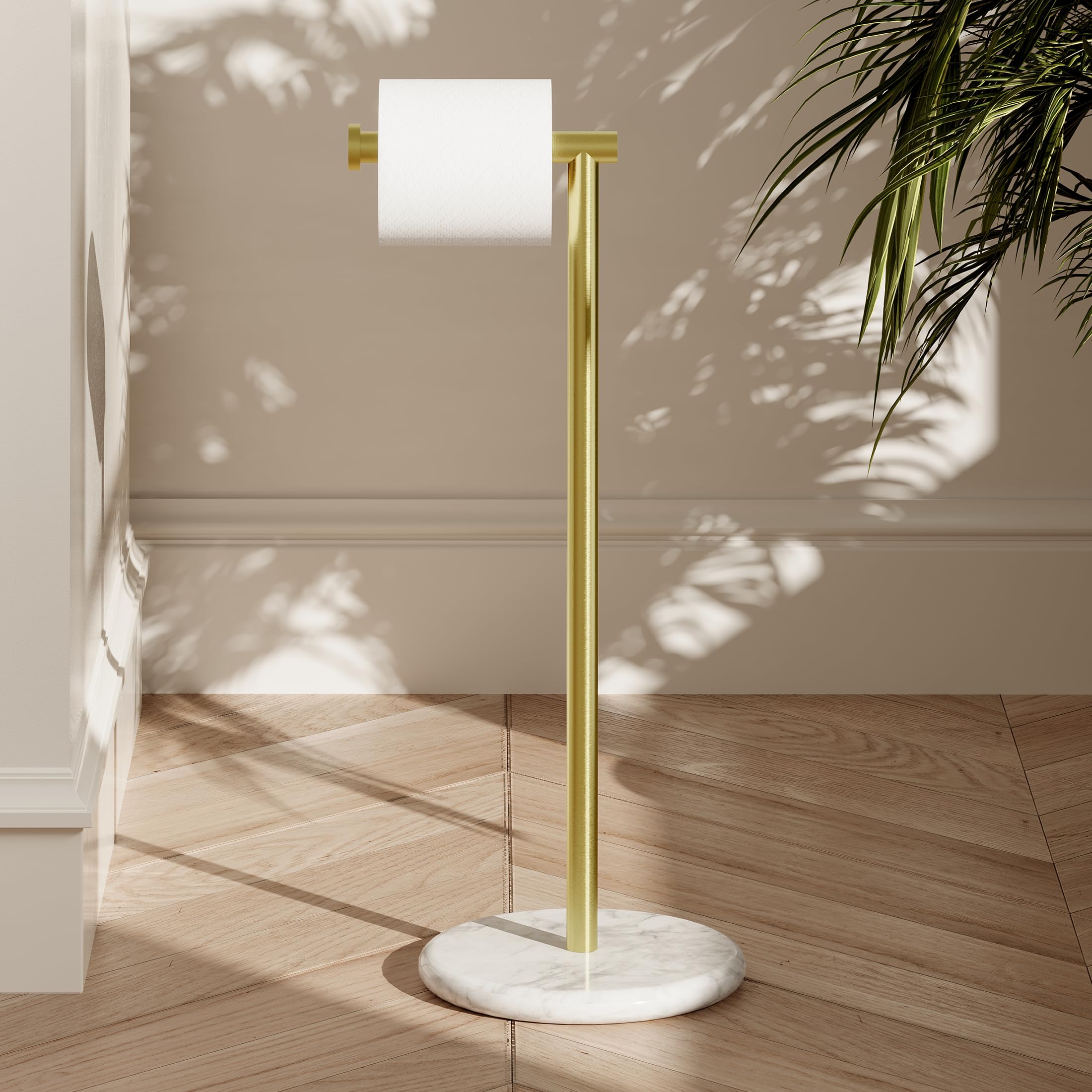 Kes Gold Toilet Paper Holder Stand Tissue Roll Holder With Modern Marble Base, Sus304 Stainless Steel Brushed Gold Finish Bph284