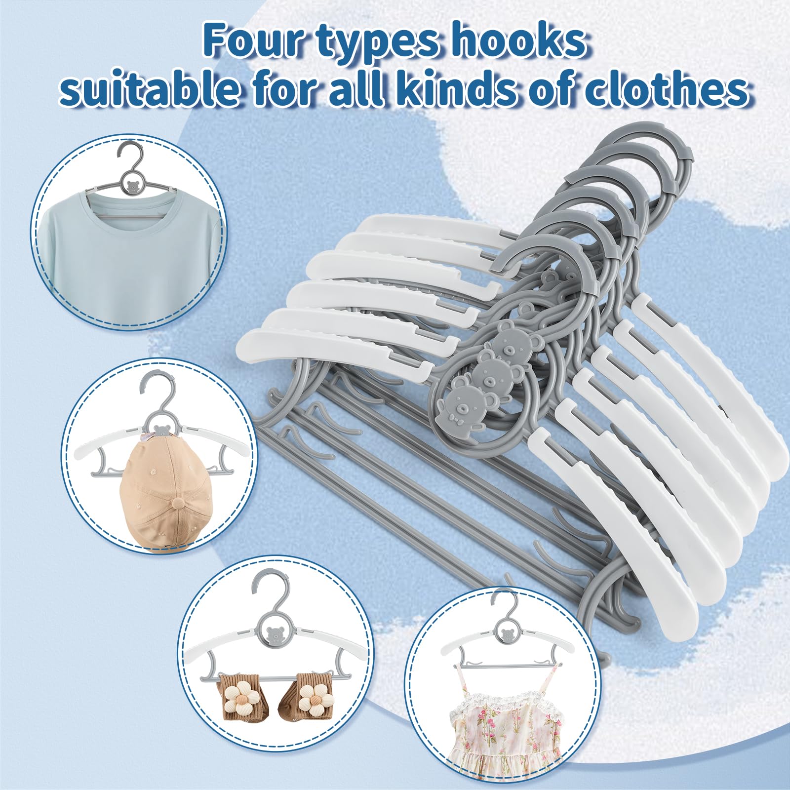 Piglog Baby Hangers 100 Pack Extendable Adjustable Kids Hangers, 11-14 Inches Non-Slip Plastic Toddler Hangers For Baby Kid Kids