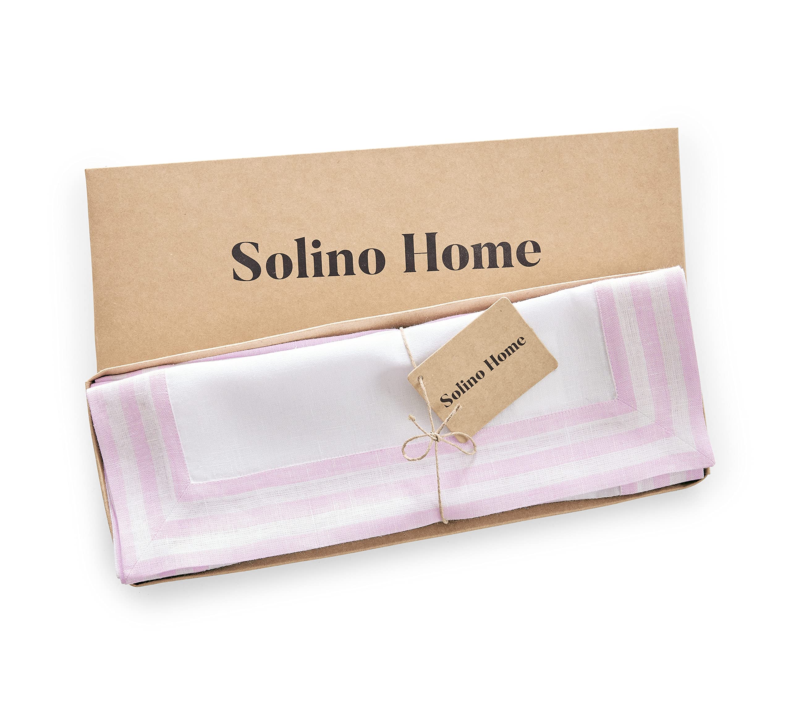 Solino Home Linen Placemats Set Of 4-100% Pure Linen Cloth Fabric Placemats Cherry Blossom - 19'' L X 14'' W Inch Washable Dinin