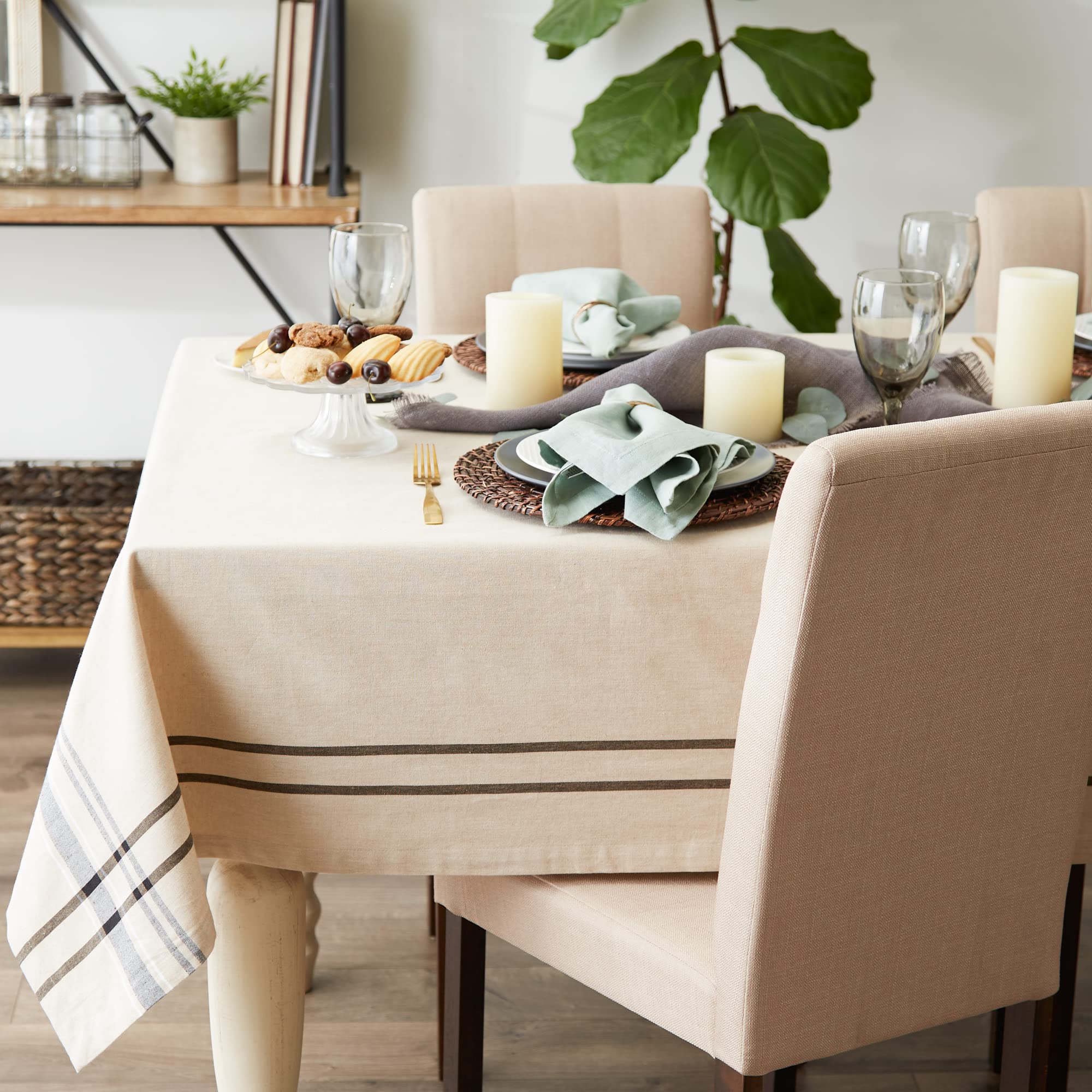 DII Black French Stripe Tablecloth