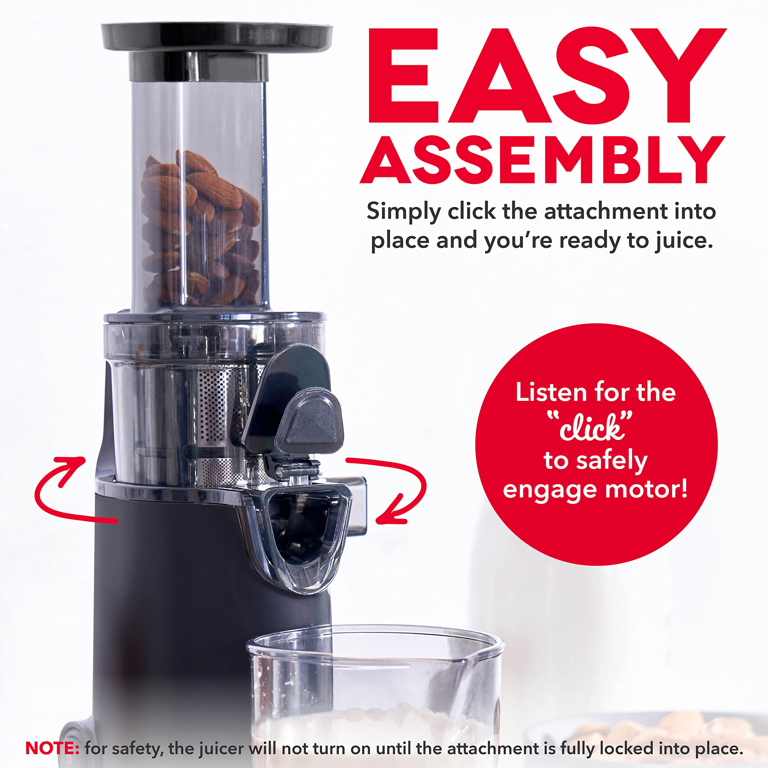 DASH Deluxe Compact Masticating Slow Juicer  Easy to Clean Cold Press Juicer with Brush  Pulp Measuring Cup  Frozen Attachment and Juice Recipe Guide - Black