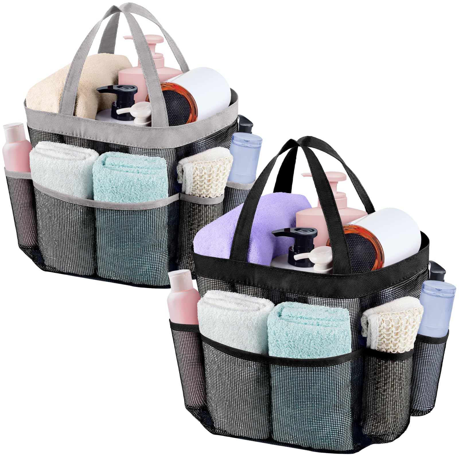 Attmu 2 Pack Mesh Shower Caddy Portable For College Dorm Room Essentials With 8 Pockets, Hanging Shower Caddy Dorm Basket, Quick