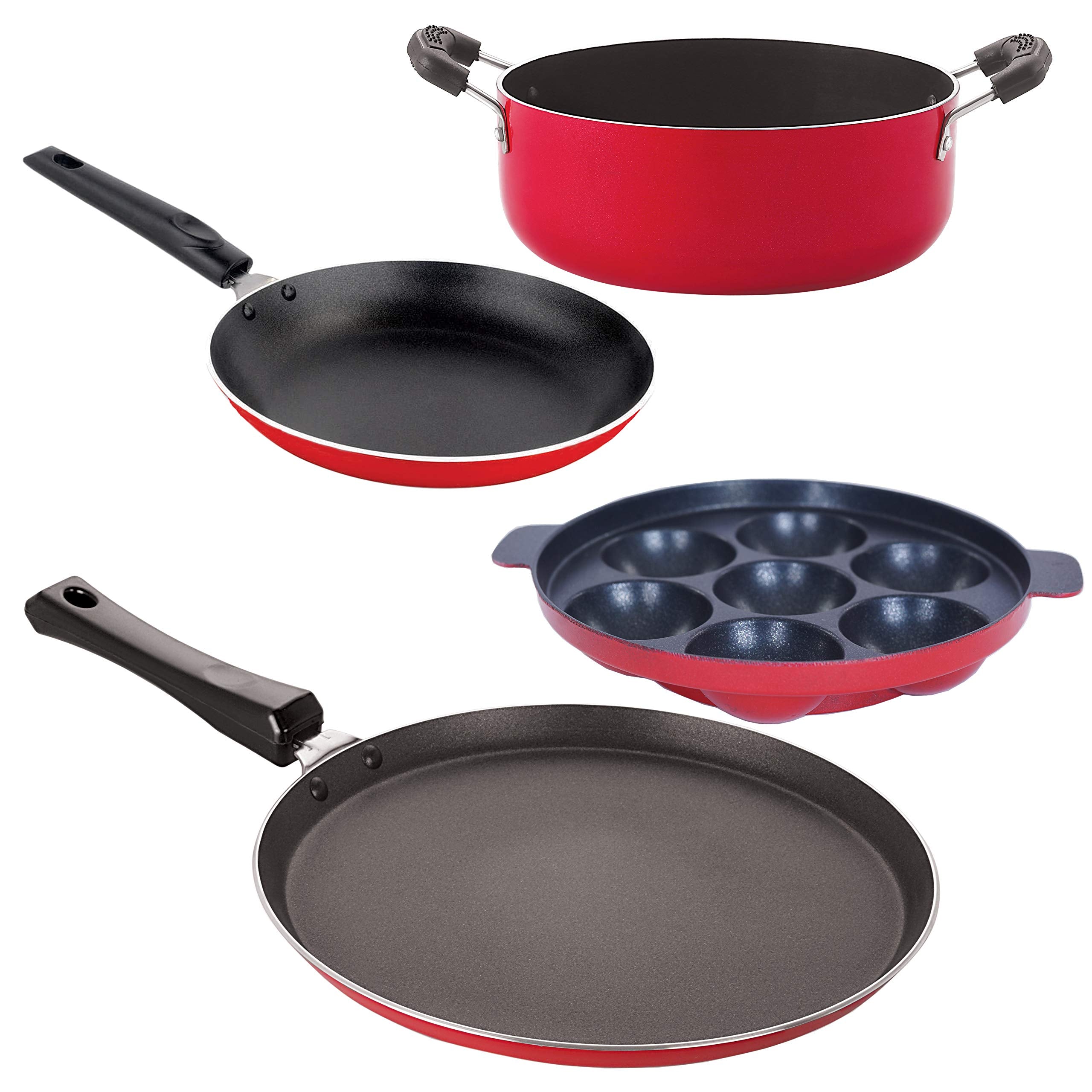 Nirlon NonStick 3 Layer Coated Aluminium 4 Piece Odor Free Healthy Kitchenware Essential Combo Set