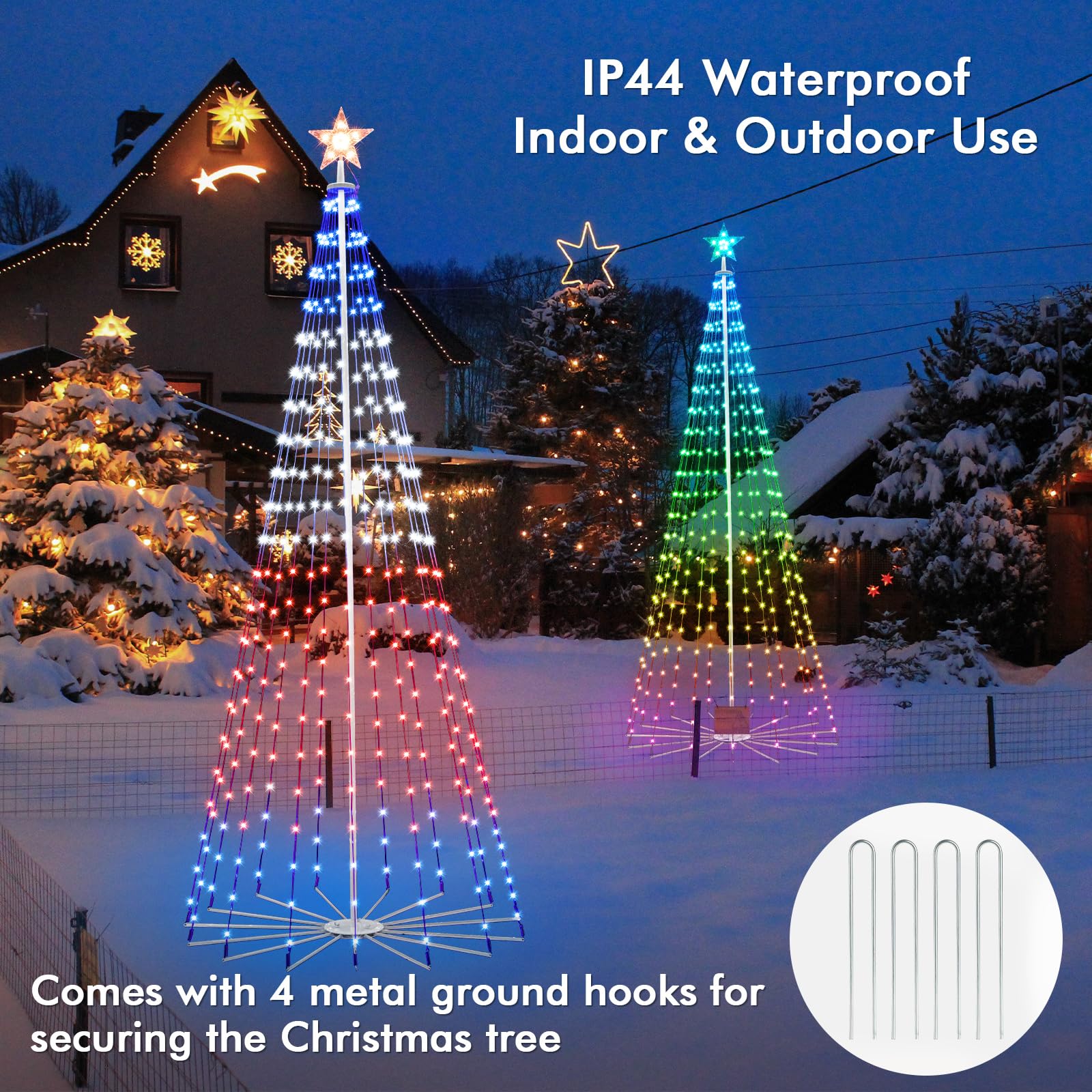 HOLILLUMA 8FT Outdoor Christmas Tree, RGB Color Changing Pre-lit Smart Cone Christmas Tree with LED Lights, App & Remote Control
