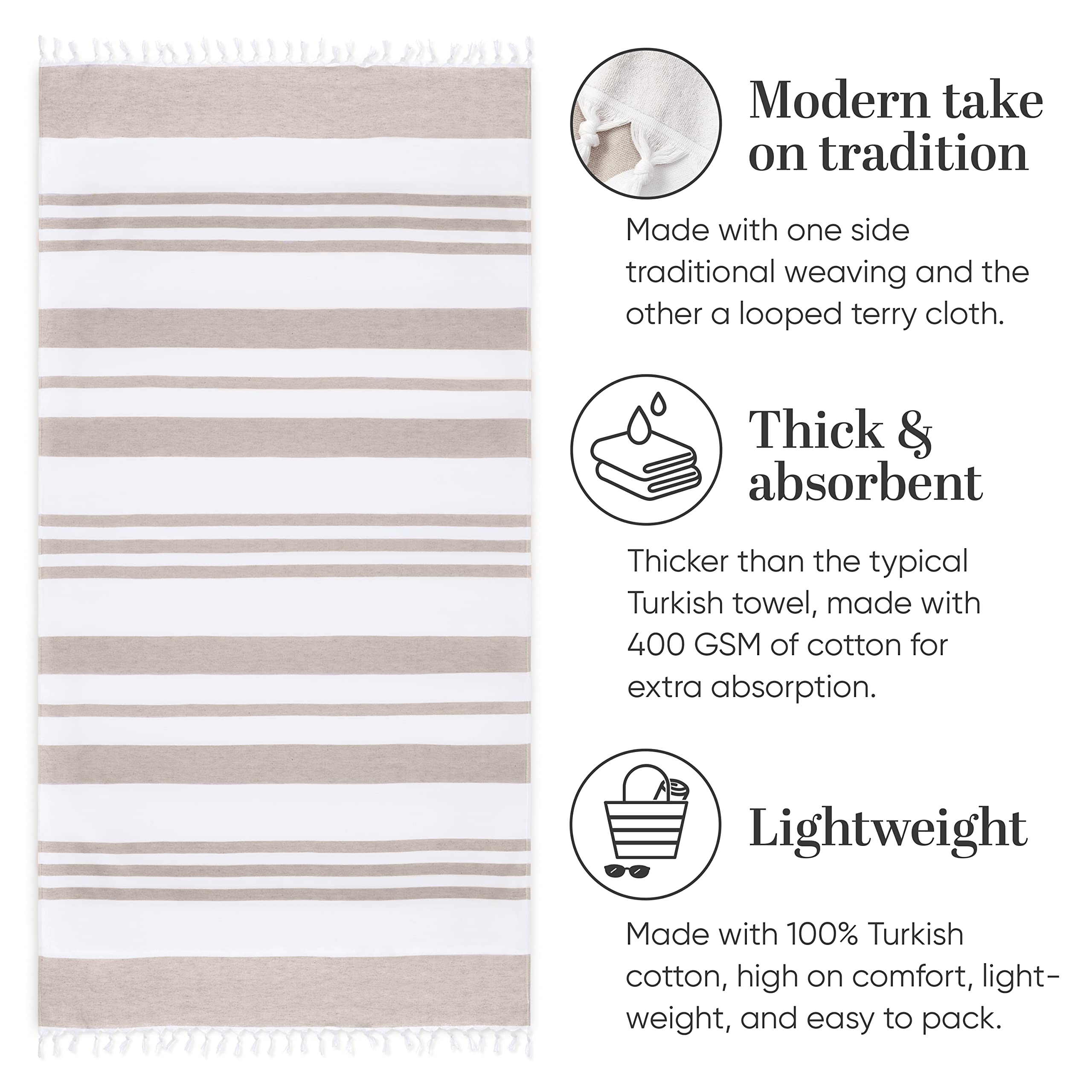 Laguna Beach Textile Co. Soft Turkish Fouta Beach Towel - Driftwood, 400 Gsm