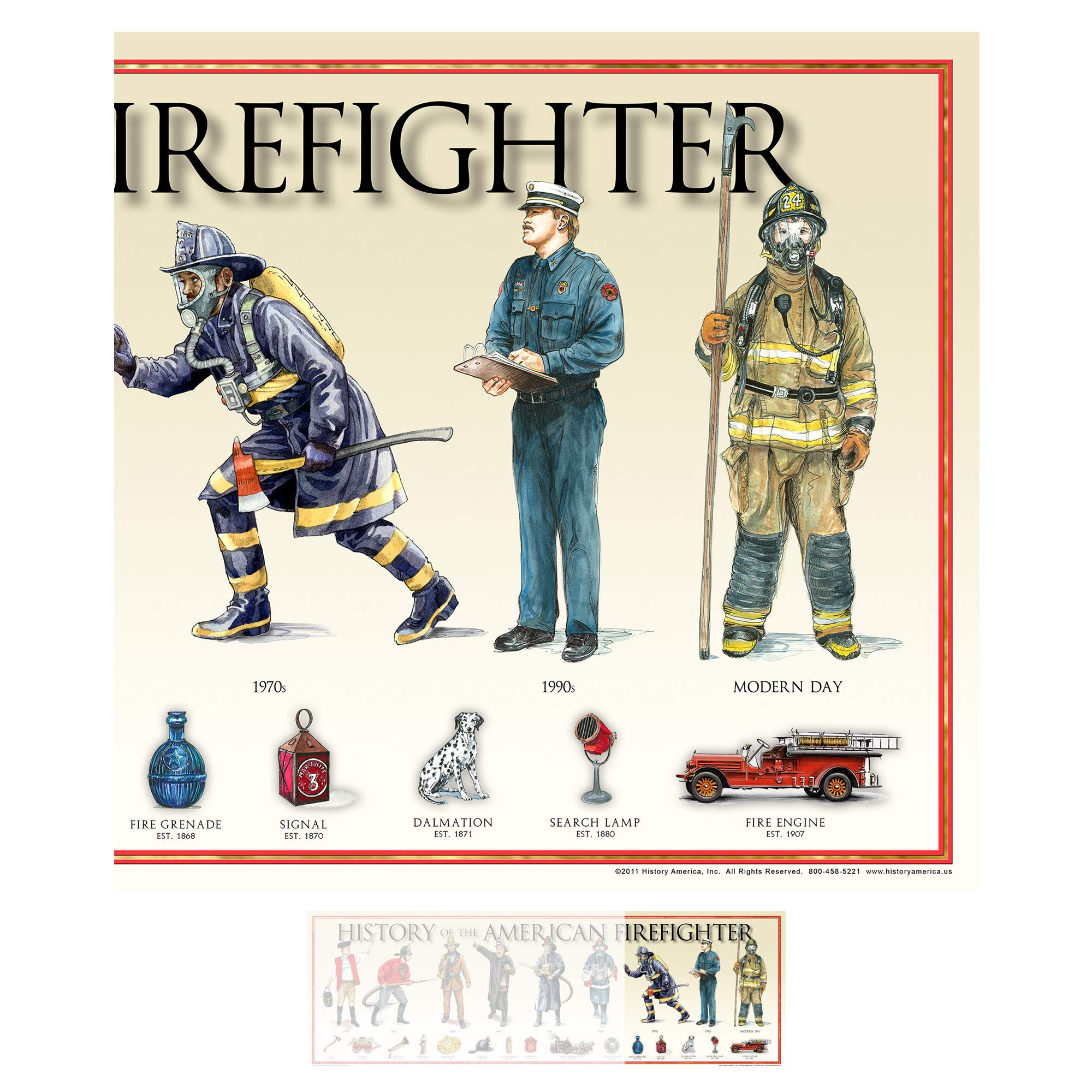 History Of The American Firefighter Print - 11 3/4'' By 36''