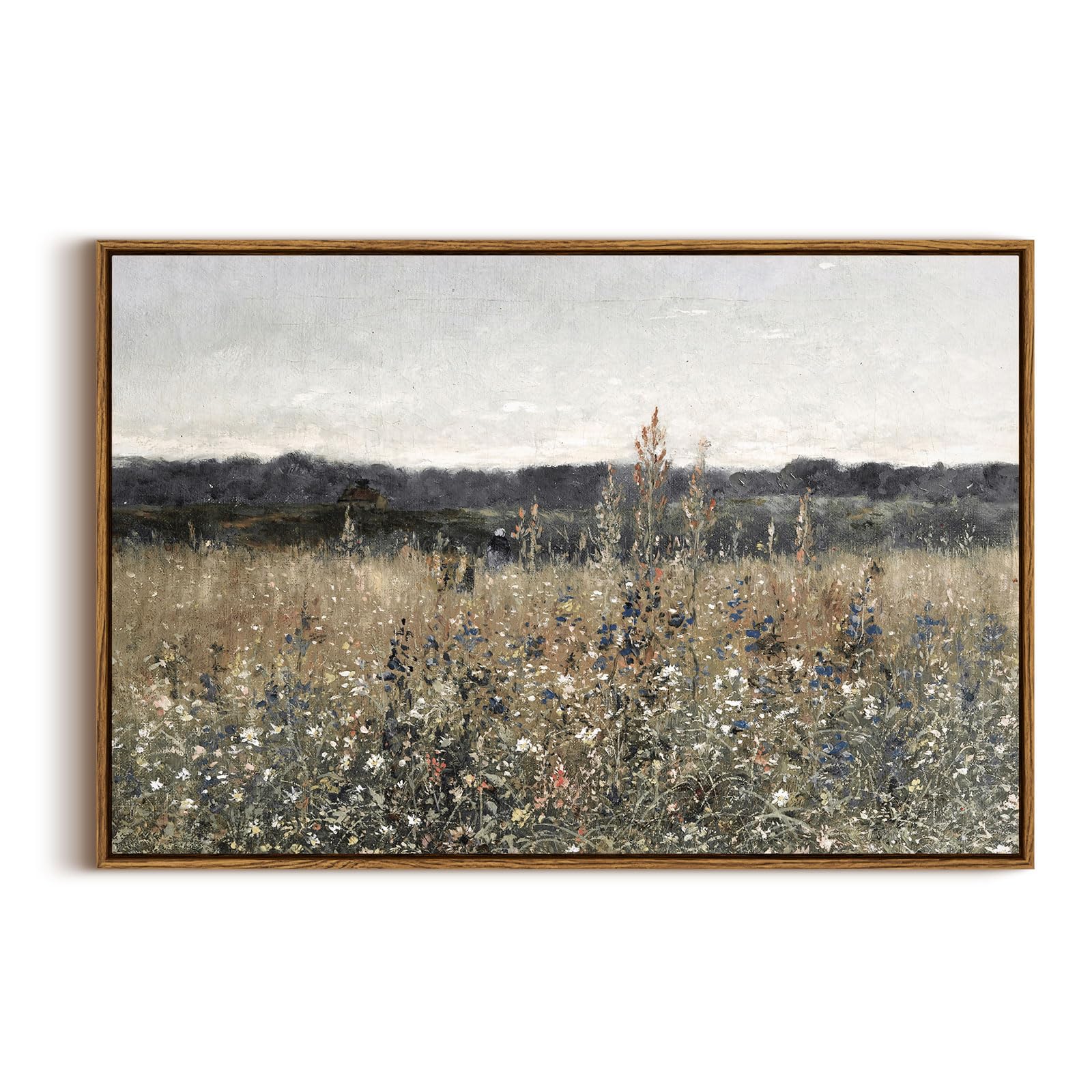 Insimsea Framed Canvas Wall Art Vintage Decor, Large Wall Art, Meadow With Flowers Landscape Wall Art Prints Decor, Modern Farmh
