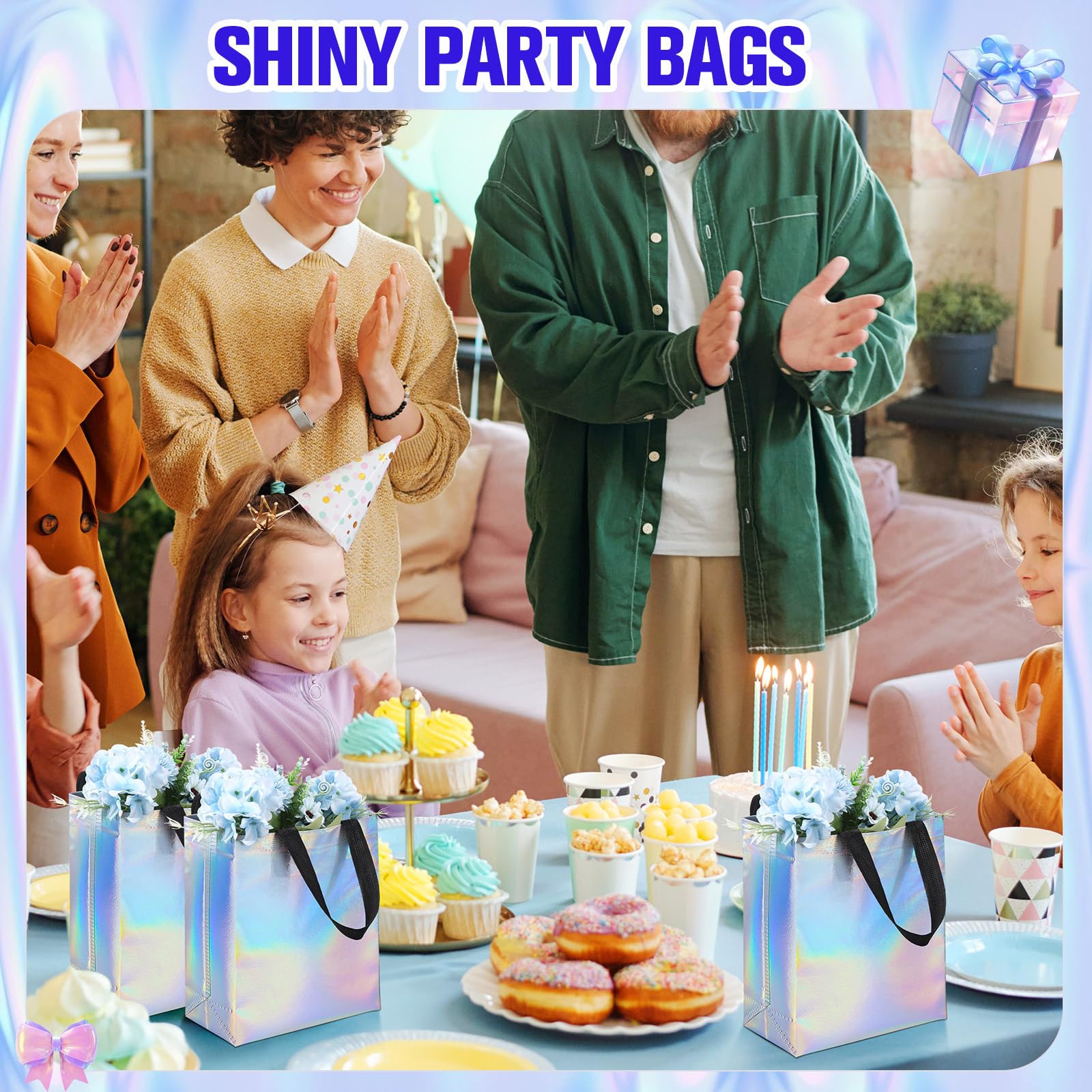 Eccliy 80 Pieces Gift Bags Set Glossy Reusable Tote with Handles Grocery Bags for Wedding, Halloween, Thanksgiving, Christmas(Me