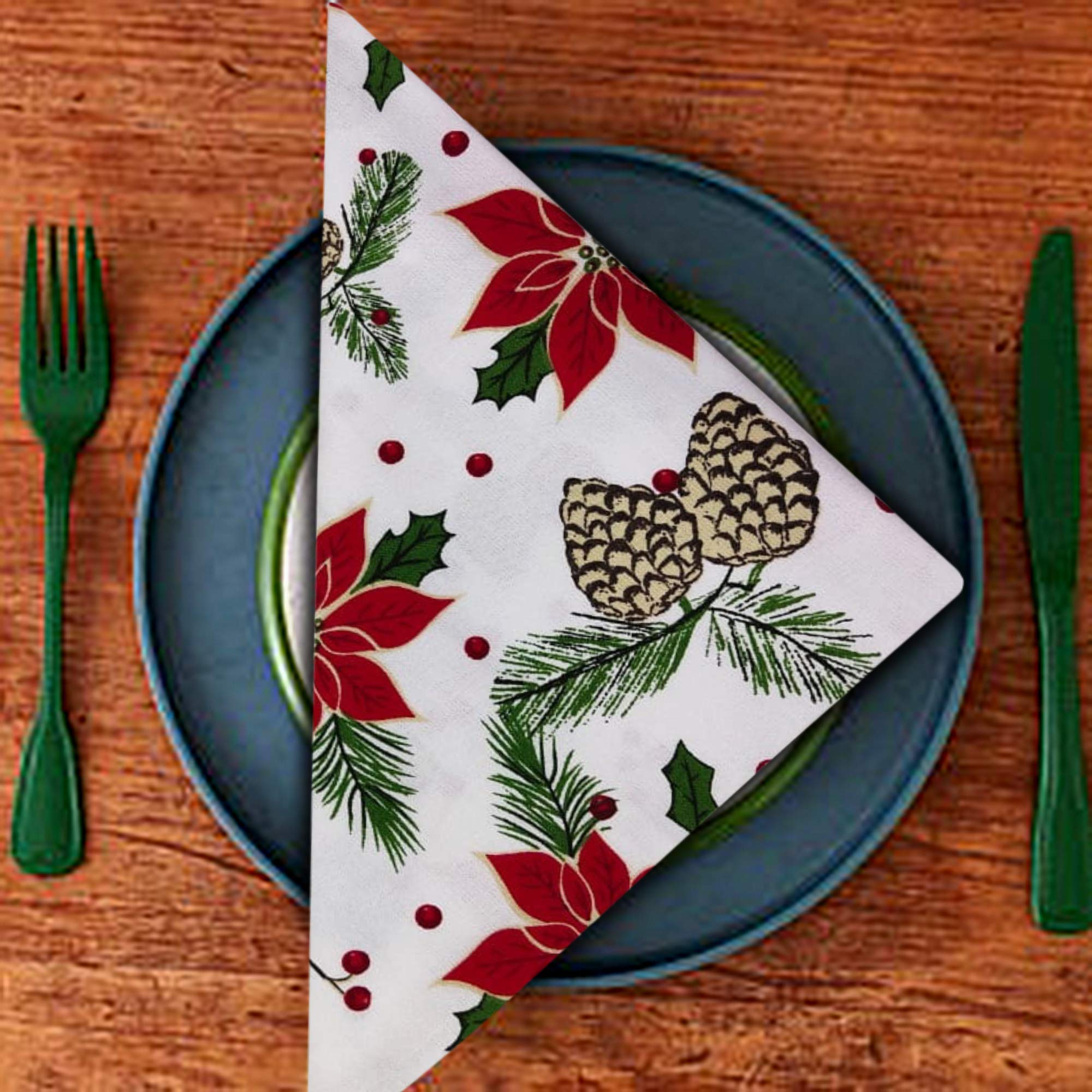 Urban Villa Floral Dinner Napkins Set Of 12 Pine Cone Print Cloth Napkins Christmas Color Dinner Napkins 20X20 Inches 100% Cotto
