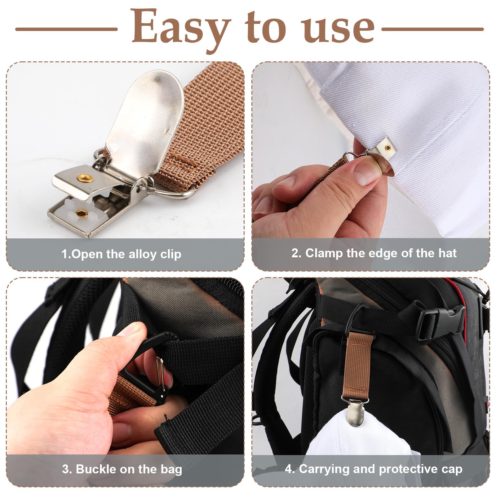 Peutier 4Pcs Travel Hat Clips, Wallet Elastic Hat Holder Rack Travel Hands-Free Bag Accessories Fixed Baseball Cap Carrier Fixed