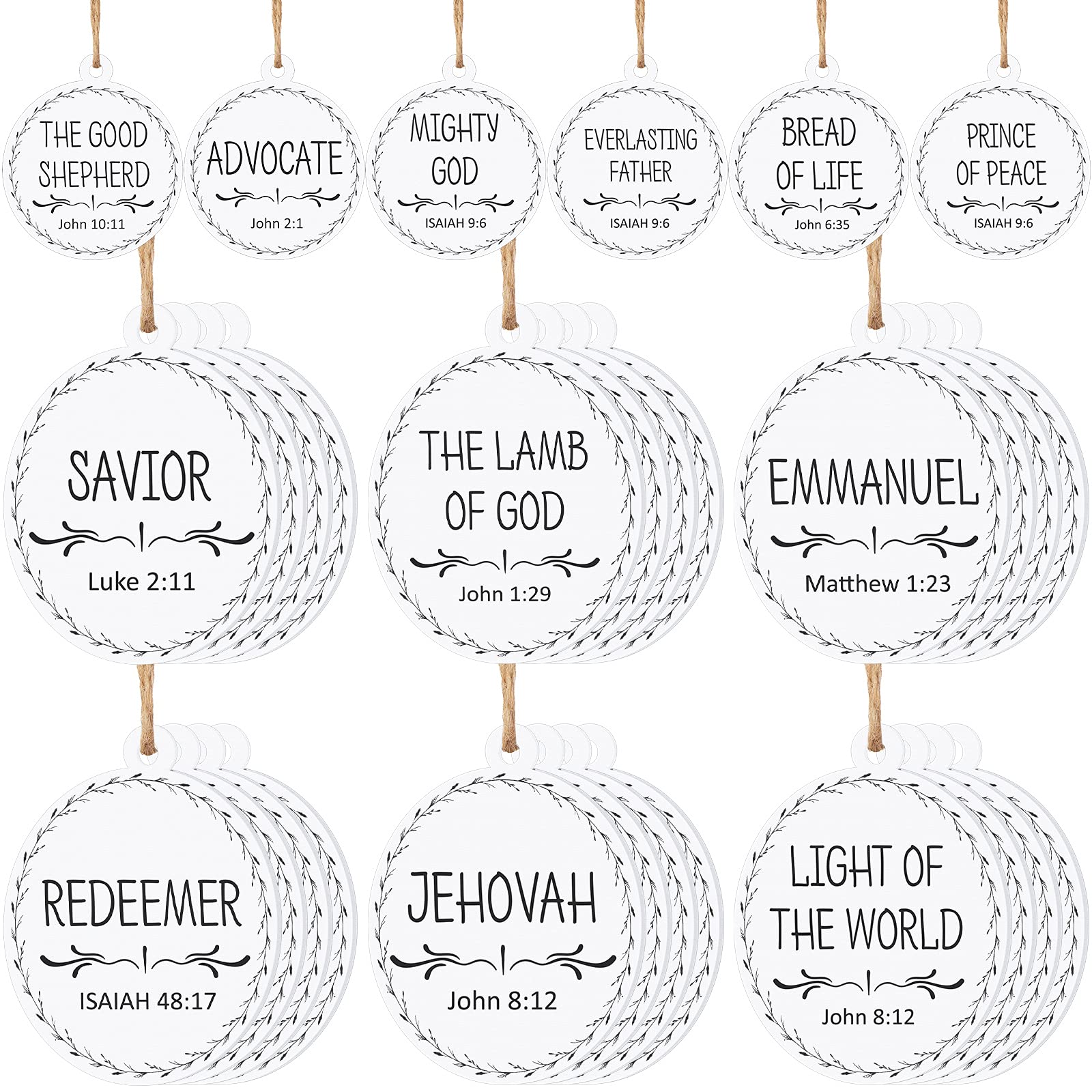 Jetec 24 Pieces Names of Jesus Christ Ornaments Christmas Ornament Nativity Set Nativity Round Wood Decoration Xmas Savior Name 