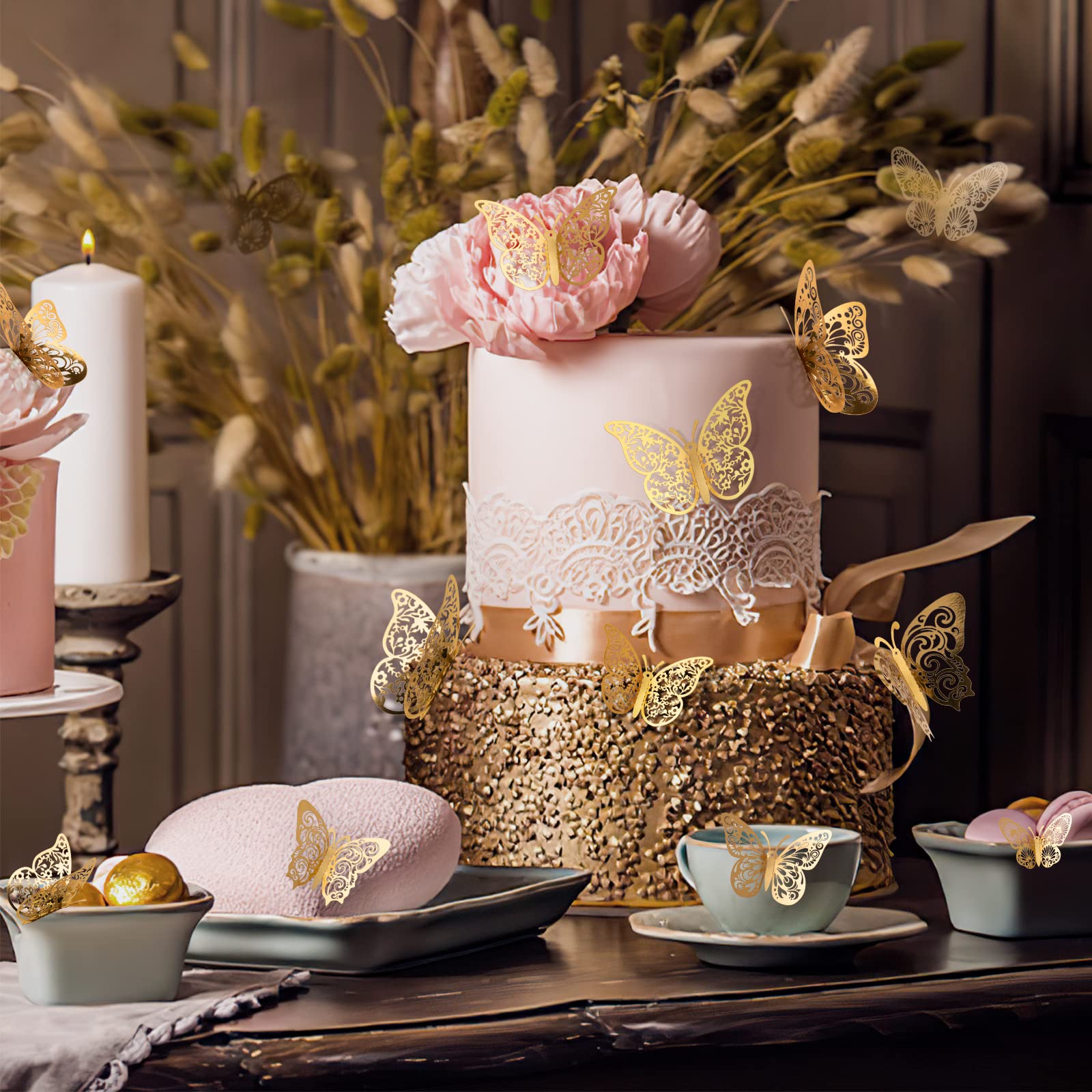 Crosize 72 Pcs Gold Butterfly Decorations  3 Sizes 4 Styles  3D Butterfly Wall Decor  Butterfly Party Decorations  Birthday Decorations  Butterflies for Crafts  Cake Decorating  Wall Stickers Room Decor for Baby Shower Girls Kids