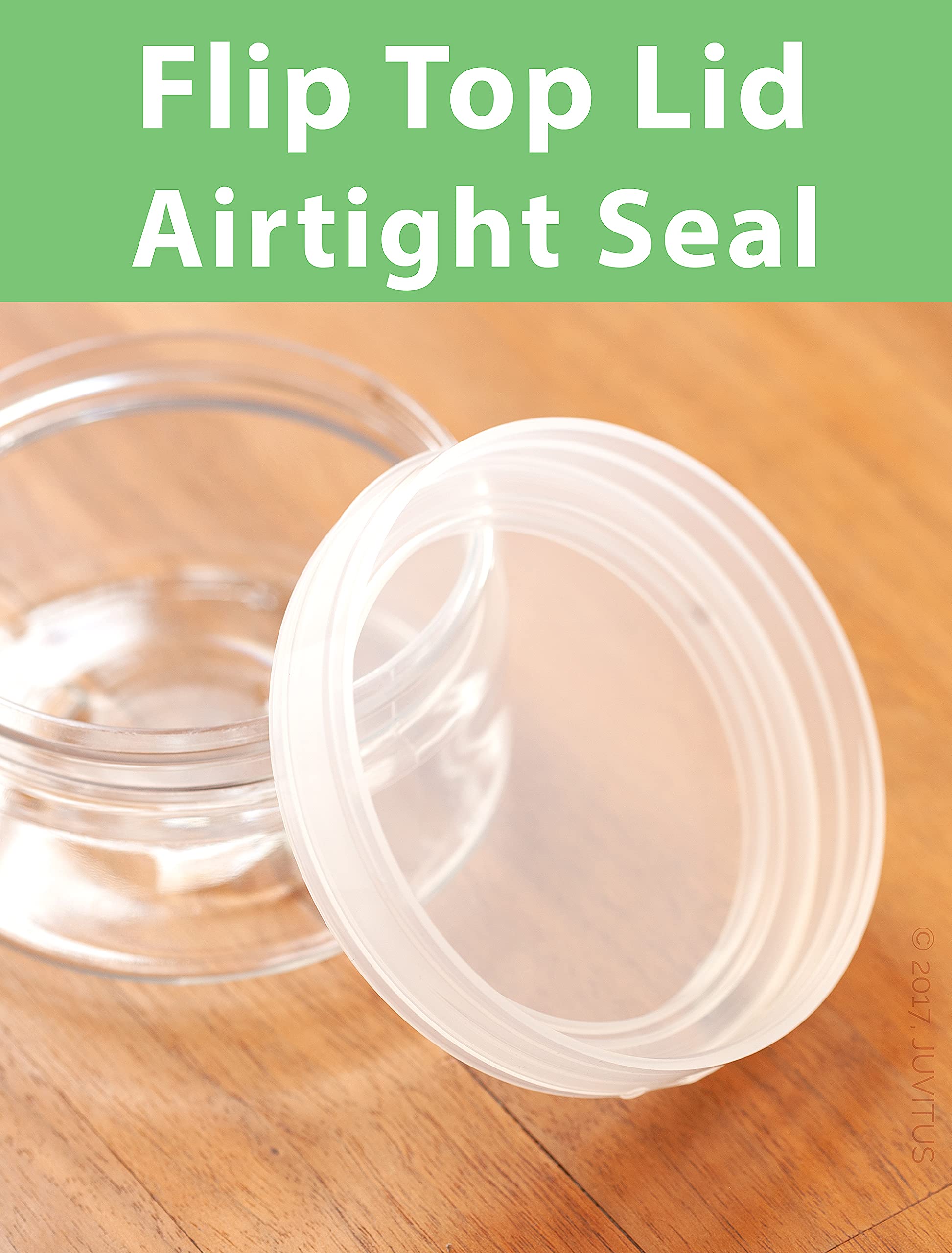 Juvitus 8 Oz Clear Pet Plastic (Bpa Free) Refillable Low Profile Jar With Natural Flip Top (6 Pack)