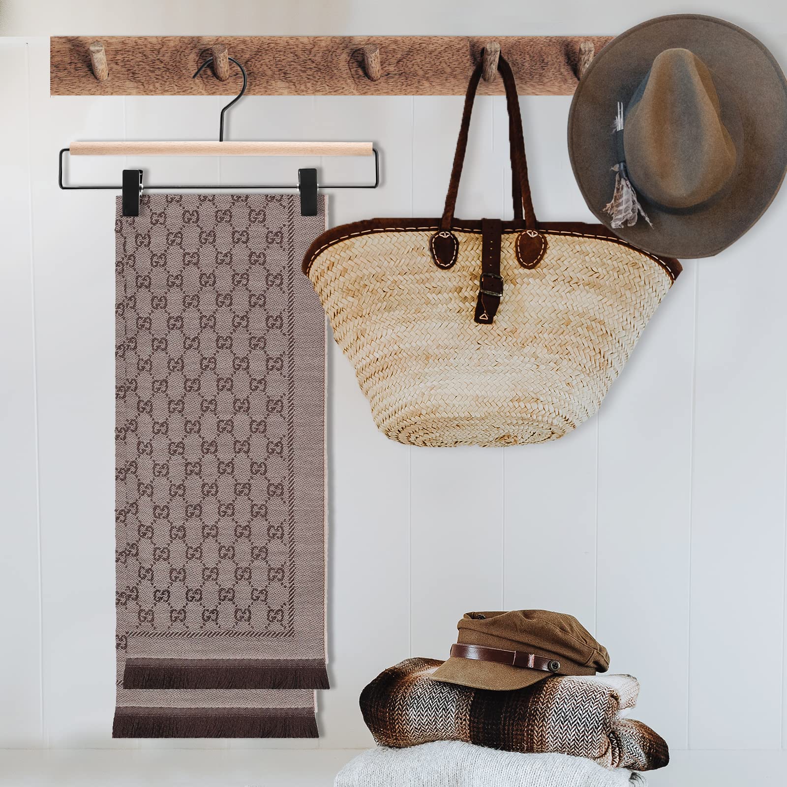 Nature Smile Deluxe Beech Wooden Pants Hangers Bottom Hanger Jeans Hanger Trousers Skirt Hanger With 2-Adjustable Black Matt Cli