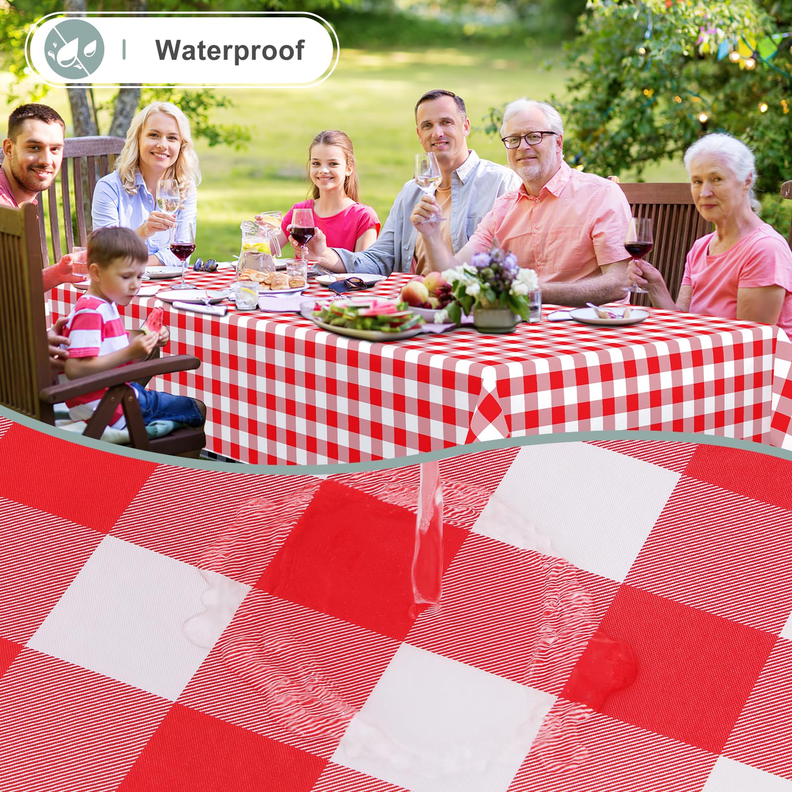 misaya Rectangle Waterproof Vinyl Table Cloth  Buffalo Flannel Backed Tablecloth  Wipeable Plastic Table Cover for Dinner  Picnic  Outdoor (60'' x 84''  Red and White)