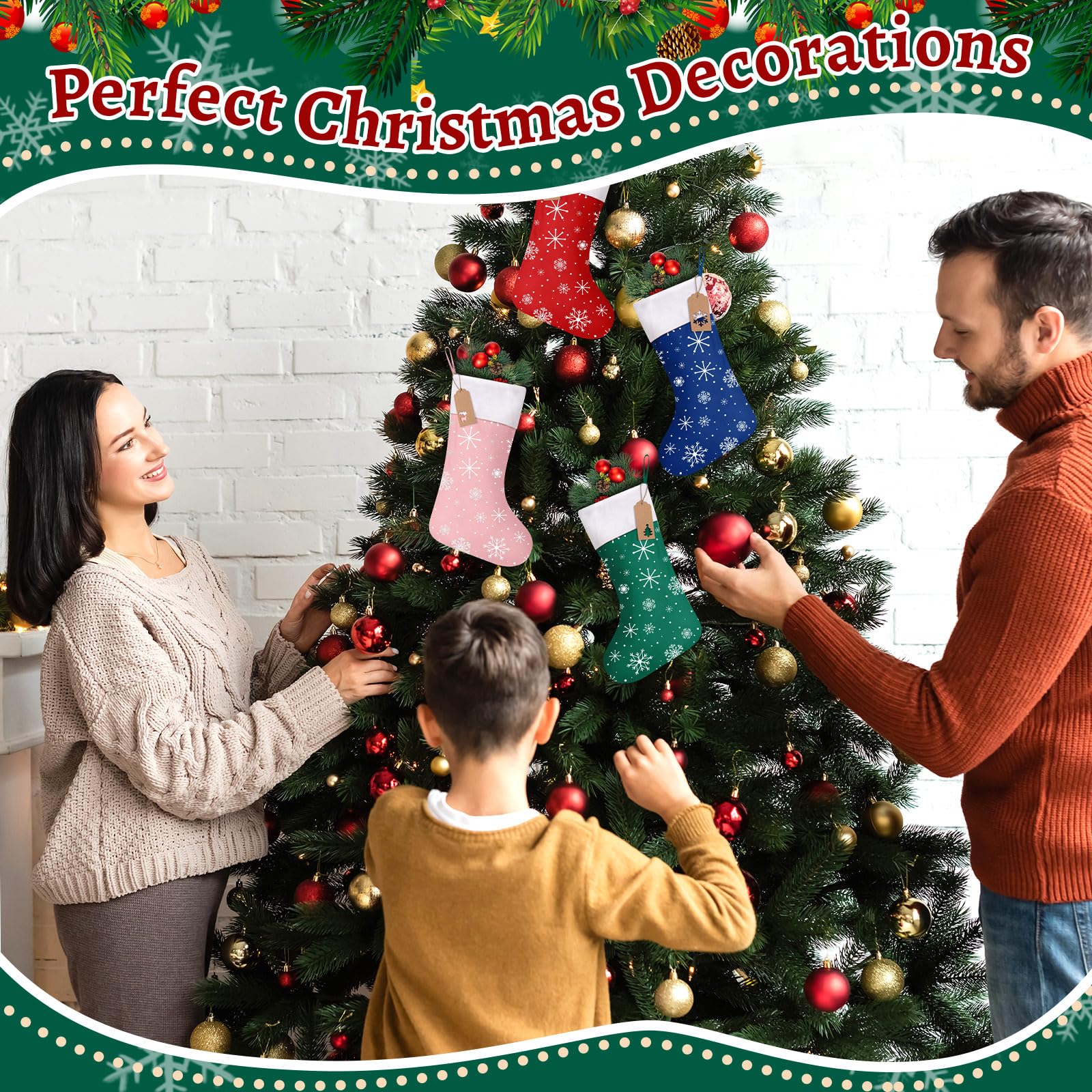 Shinymoon 30 Pack Christmas Stockings in Bulk,17.3'' Felt Large Christmas Stockings Decor with Tags, Hanging Ornament for Xmas(S