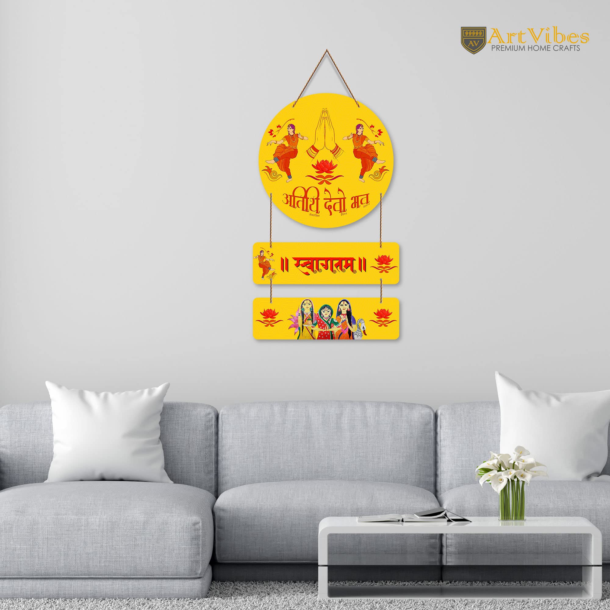 Artvibes Welcome Quote Wooden Wall Hanger | Gifts | Bedroom | Decoration Items for Home | Mdf Wall Decoration for Living Room |