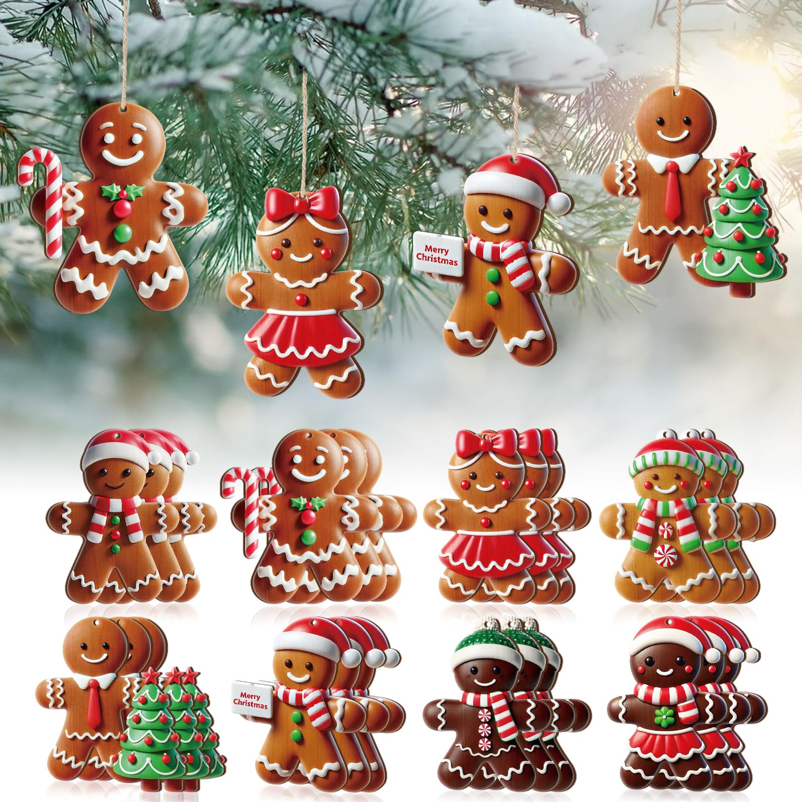 Memorywuu 24 Pcs Gingerbread Man Ornaments for Christmas Tree Cute Wooden Hanging Gingerbread Figurines Ornaments Christmas Tree