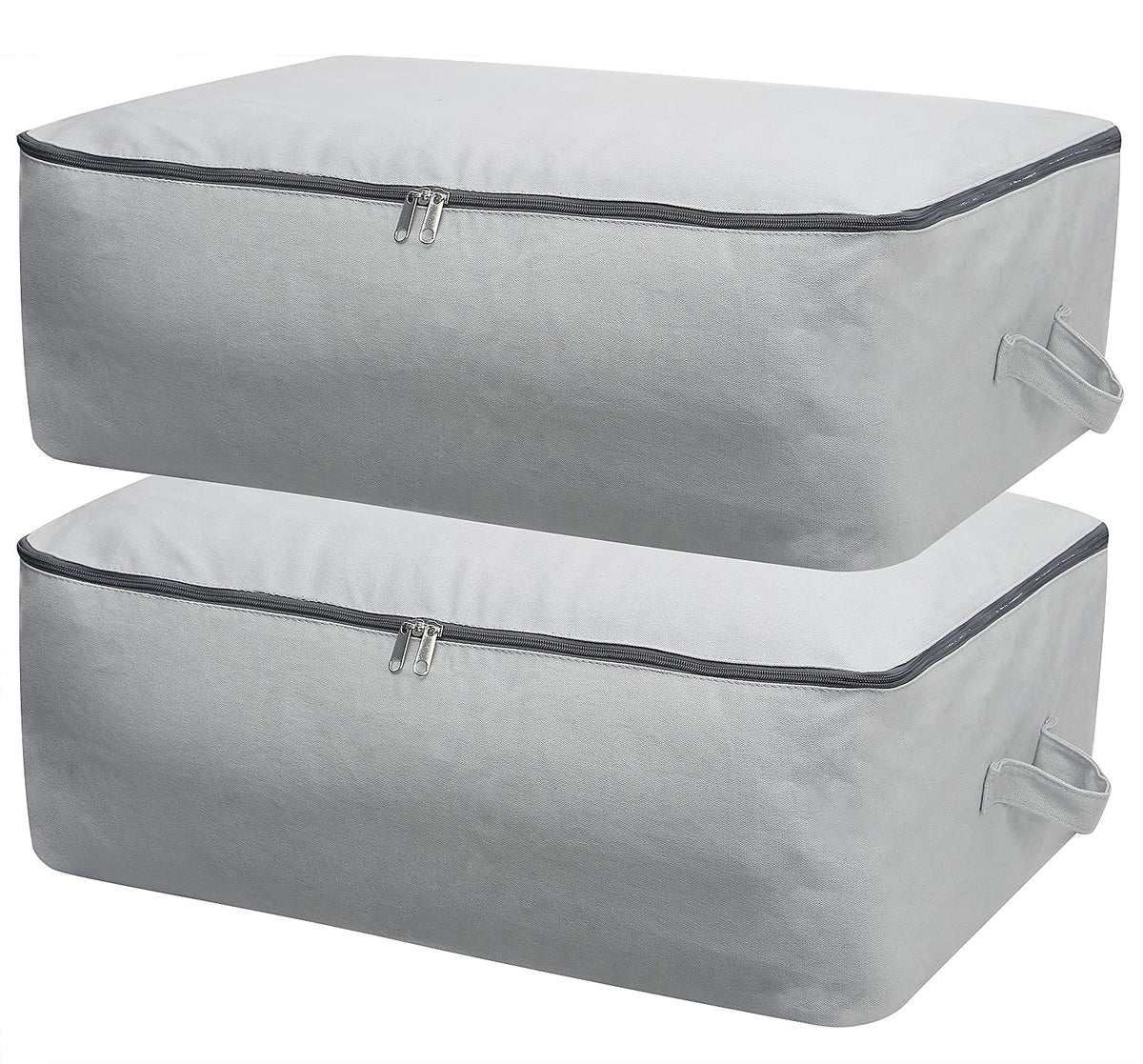 2PCS Durable Cotton Canvas, Soft Space Save Storage Bag Wardrobe Organizer with Handle & Zipper for Beddings, Comforters, Pillow