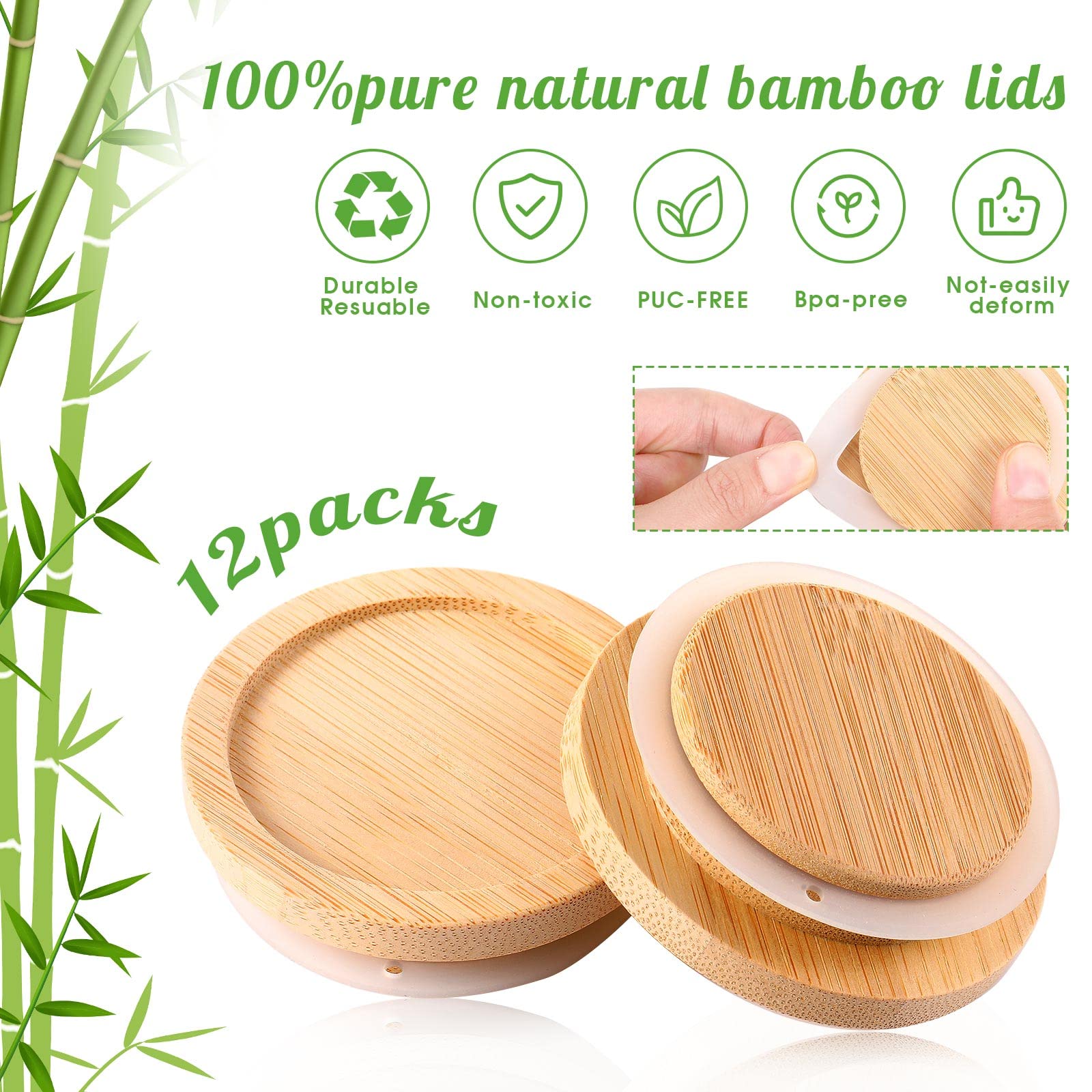 Oui Yogurt Jar Lids Set Bamboo Wood Lids With Silicone Sealing Rings Storage Canning Jar Bamboo Lids Wide Mouth Jar Lids Oui Lid