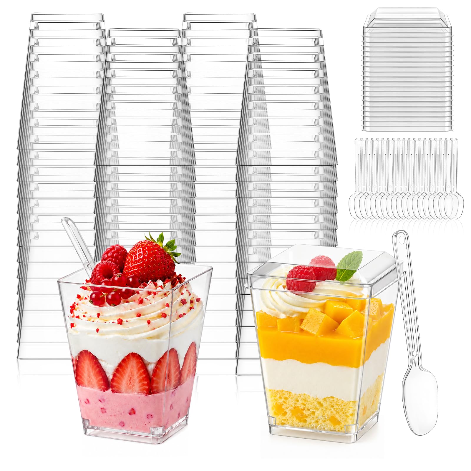 ALEXPRE 100 Sets 5 oz Dessert Cups with Lids and Spoons, Clear Parfait Cups