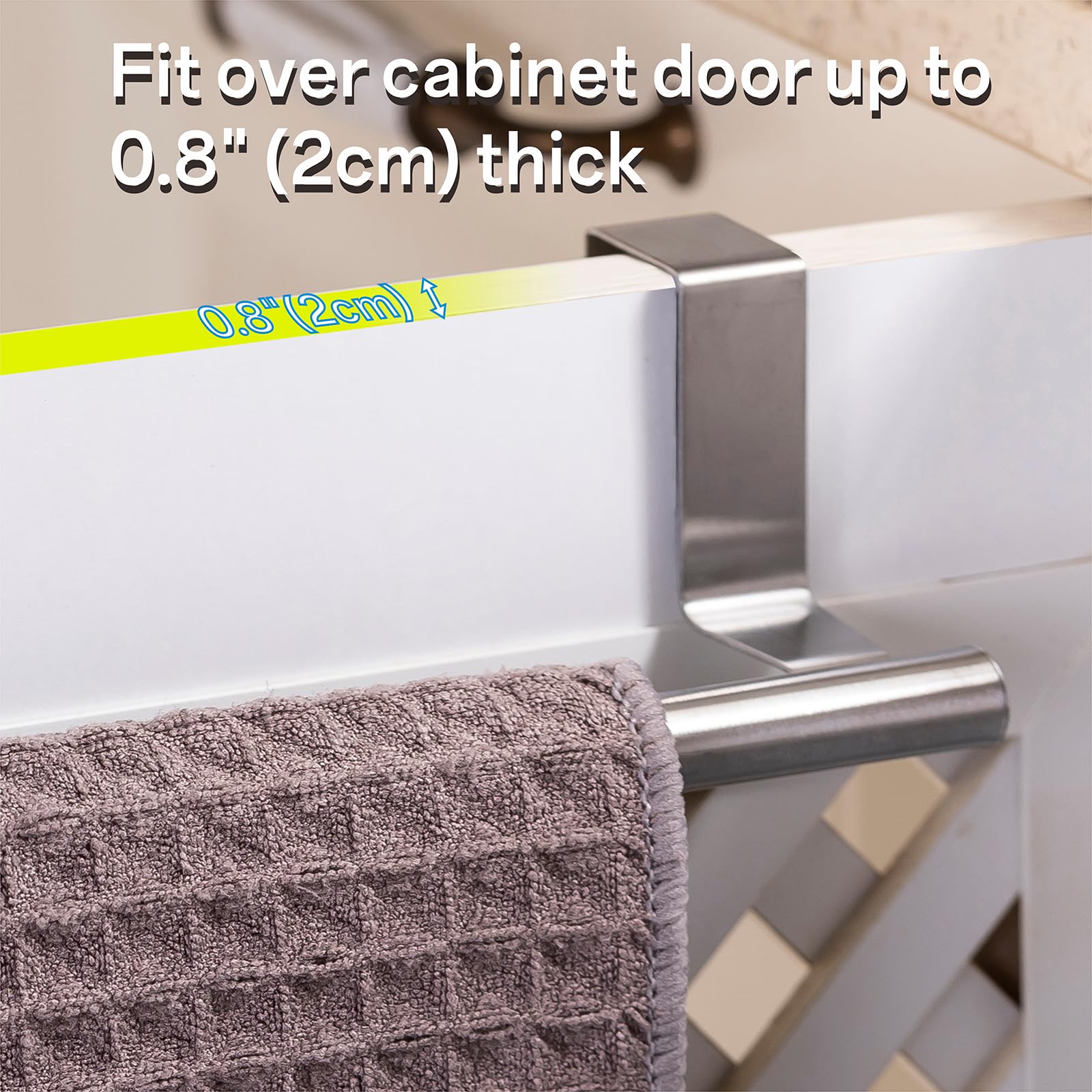 Qflushor Over Cabinet Towel Bar 9'' Kitchen Towel Rack Over Cabinet Door Silver, Cabinet Door Towel Holder Stainless Steel, Dish