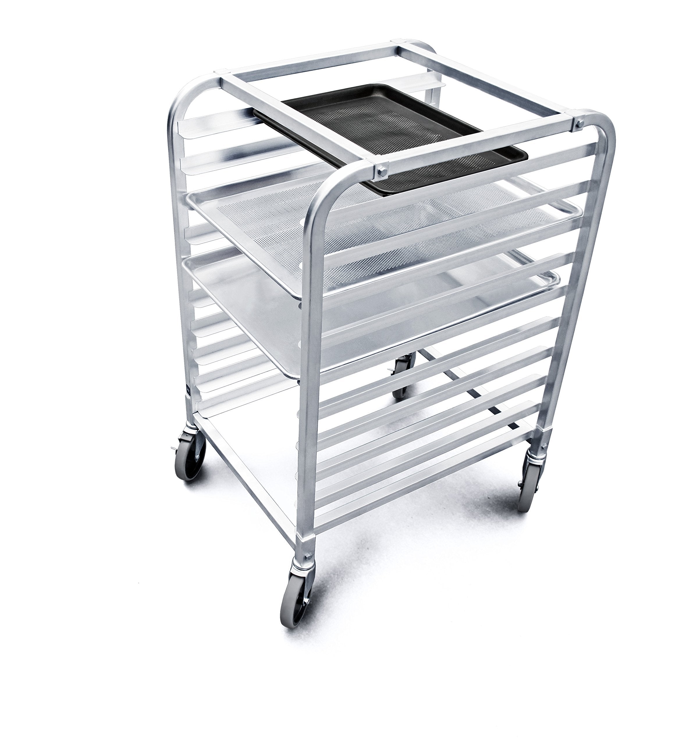 New Star Foodservice 36510 Commercial-Grade Aluminum 10-Tier Sheet Pan/Bun Pan Rack  26'' L x 20'' W x 38'' H with Brake Wheels