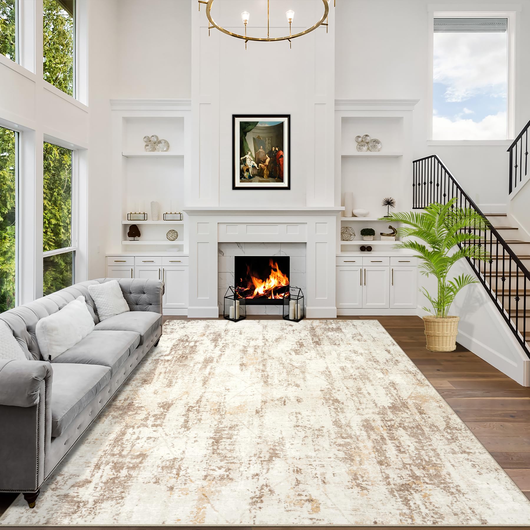 6x9 Area Rugs Washable Rug: Large Modern Abstract Living Room Rug Soft Anti-Skid Thin Carpet Indoor Floor Non-Shedding Carpets f