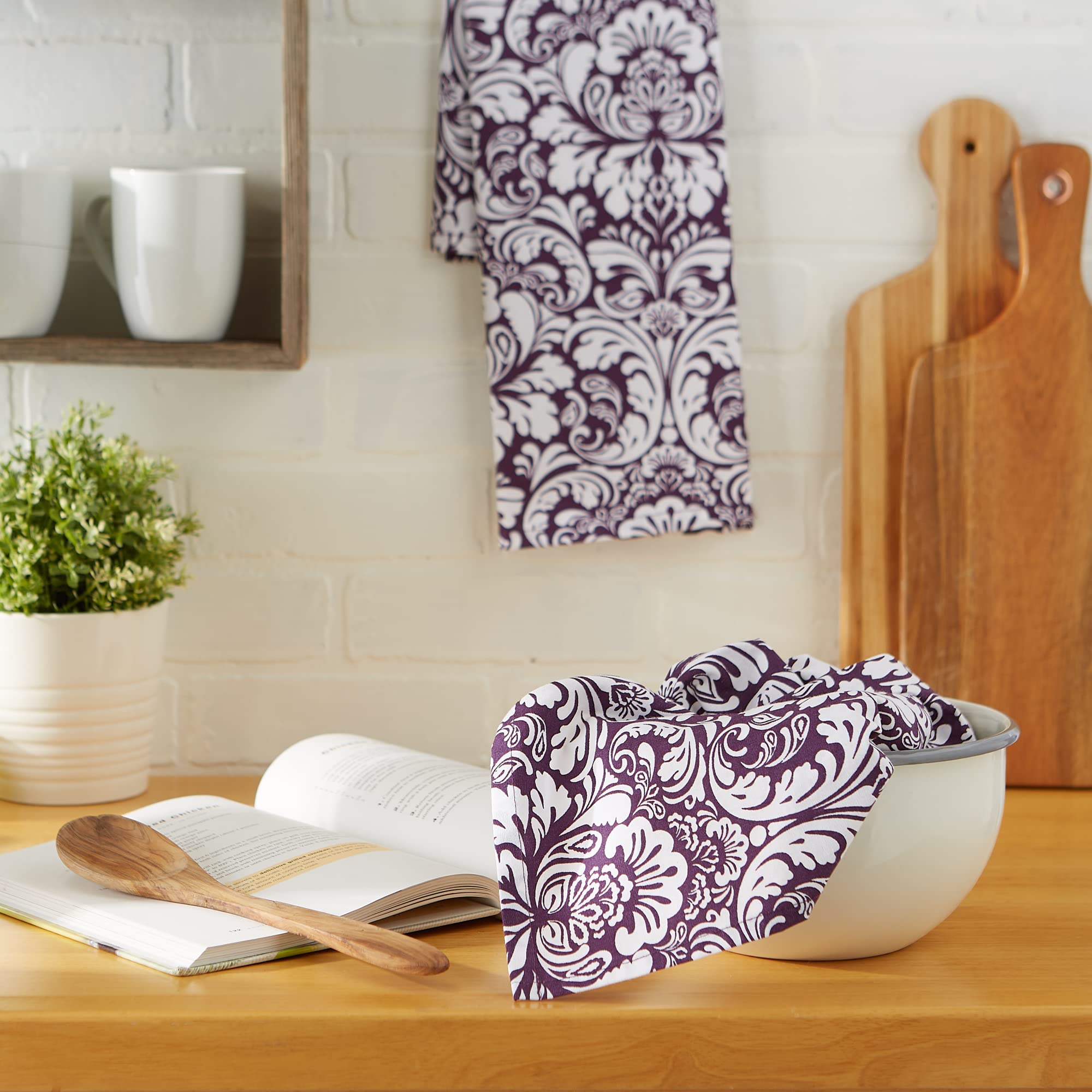 DAMASK DISHTOWEL Set of 2 EGGPLANT