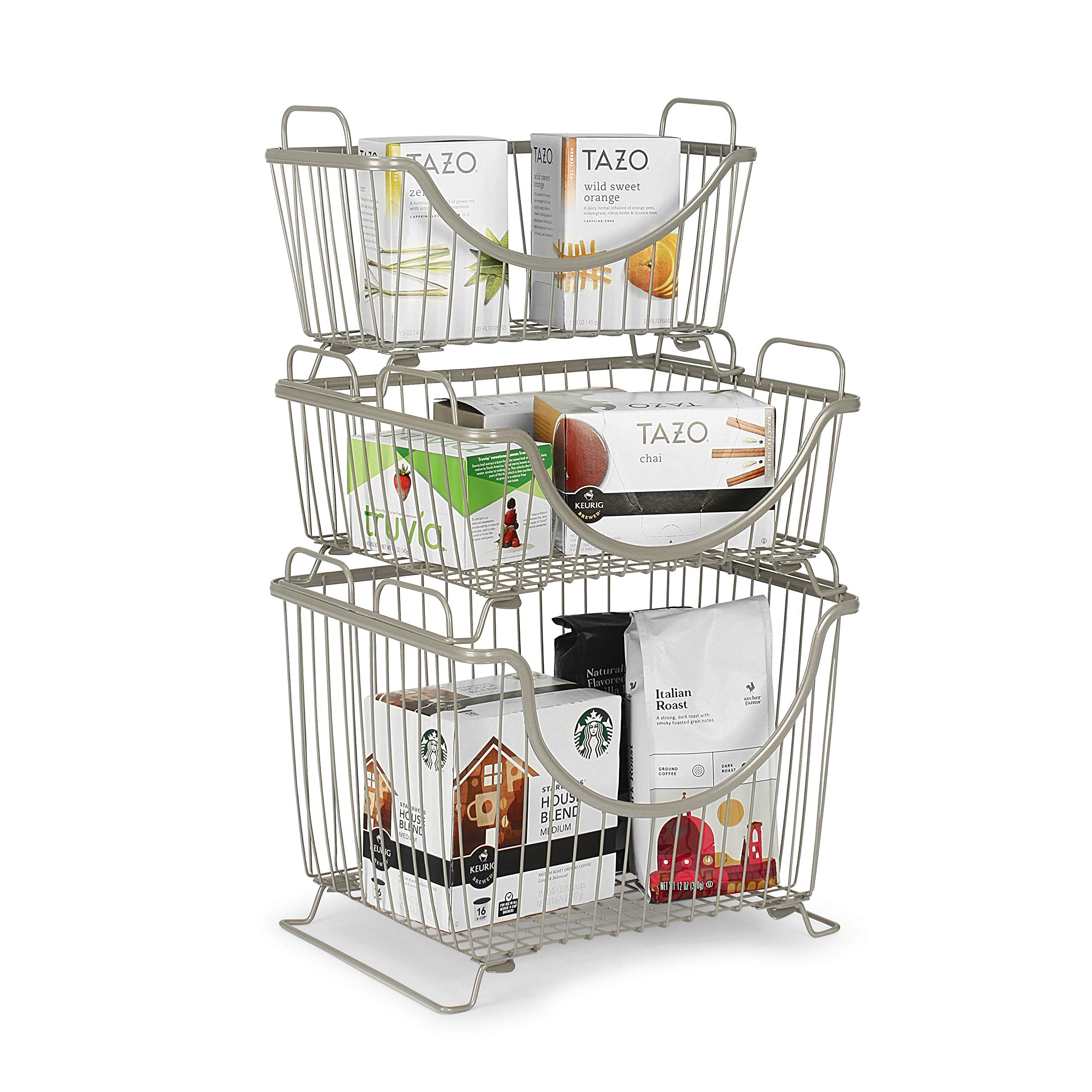 Spectrum Diversified Ashley Stackable Storage Basket, Small, Satin Nickel, Model:20377