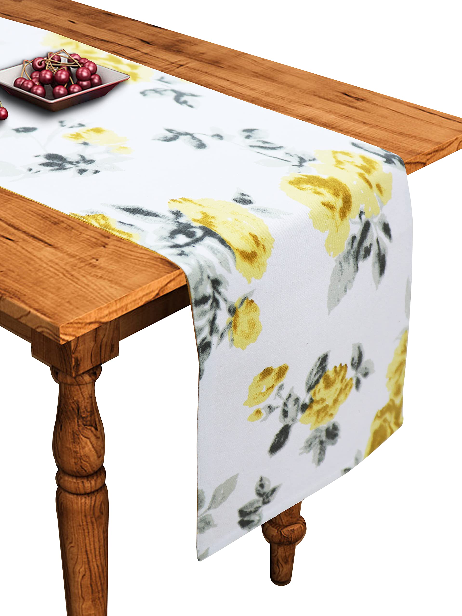 Airwill Cotton Floral Pattern Table Runner Length 152cm (Yellow, Pack of 1)