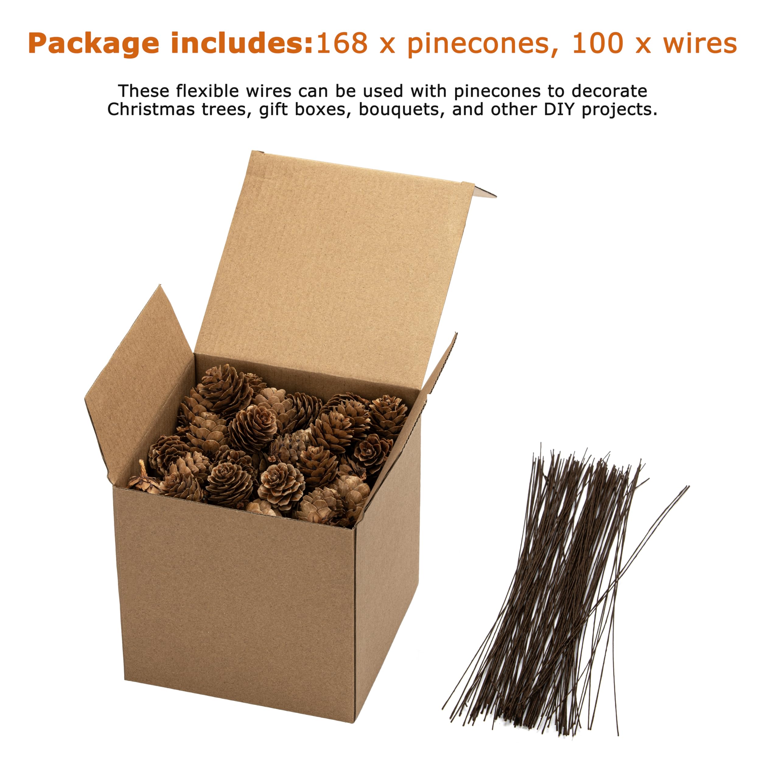Lescli 168 Pcs Natural Mini Pine Cone Kit with Brown Iron Wires for DIY - 0.6-1.2 Small Pinecones Ornaments Bulk for Crafts, Vas