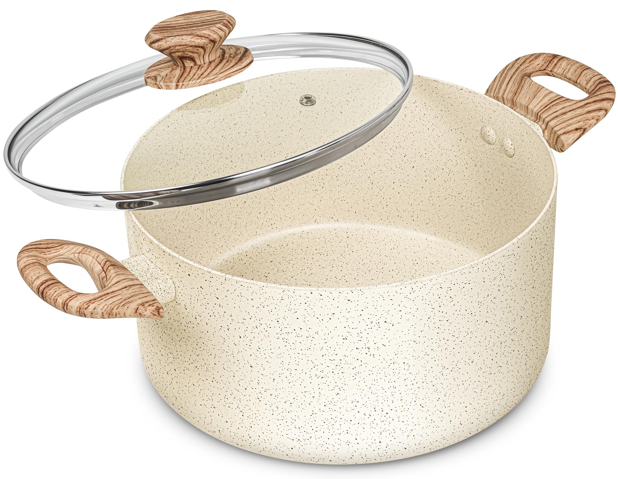 Michelangelo 5 Quart Nonstick Stockpot With Lid, White Granite