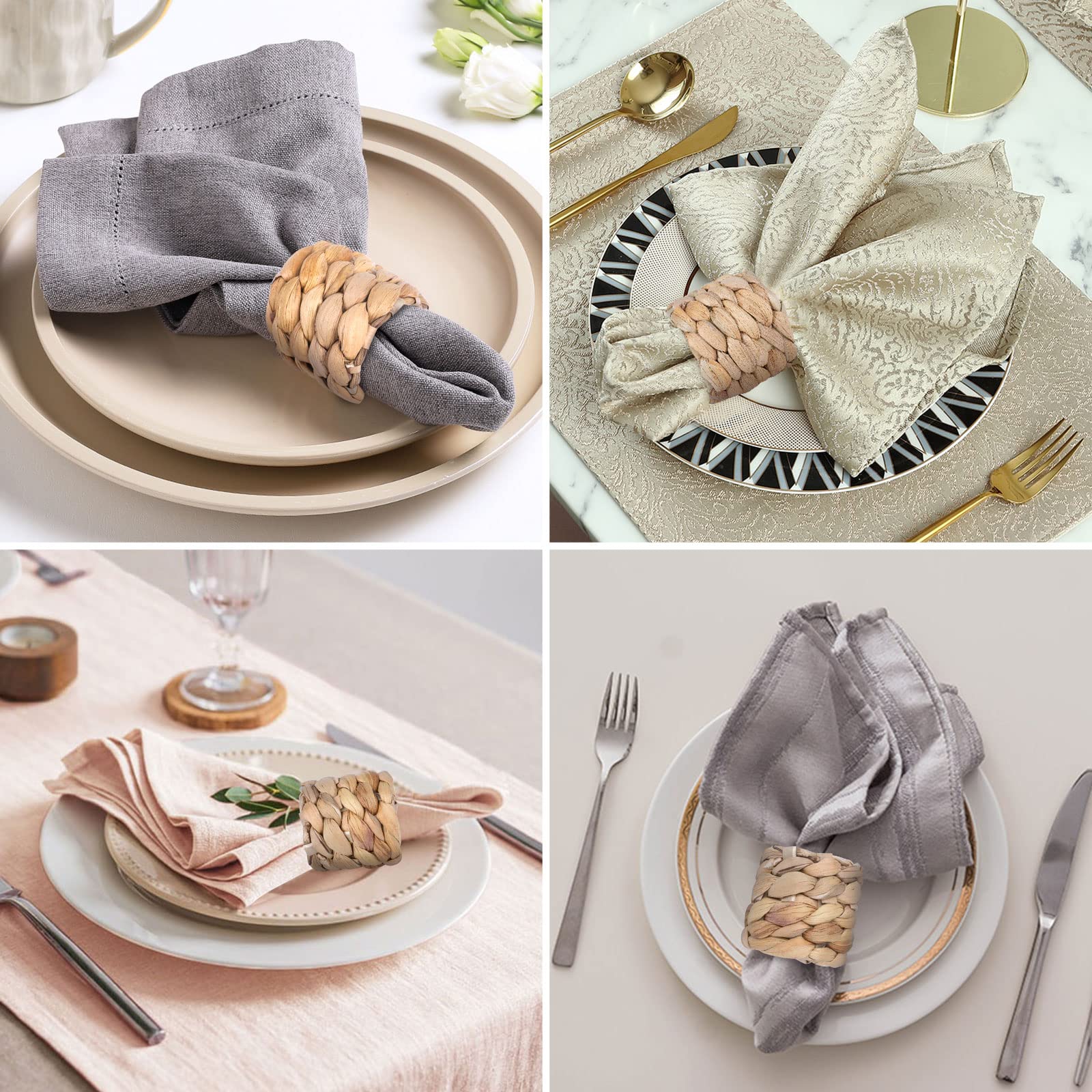 Aptwow Farmhouse Napkin Rings, Hand-Woven Napkin Rings For Table Decor, Fall Rustic Napkin Rings, Napkin Holder Buckles For Holi