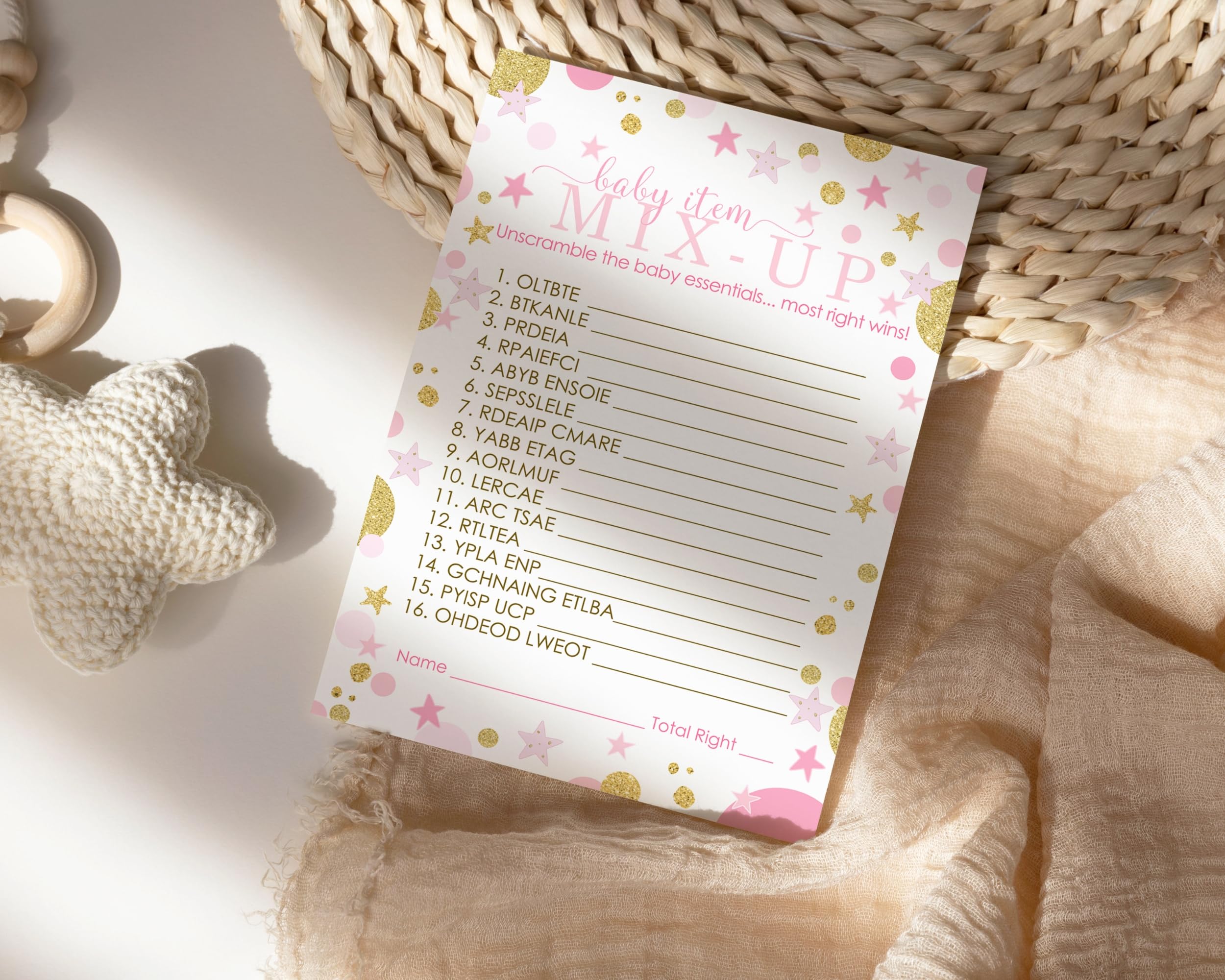Twinkling Star Baby Shower Word Scramble Game Cards (25 Pack) Baby Shower Games For Girls, Cute Guest Party Game Ideas, Unique F