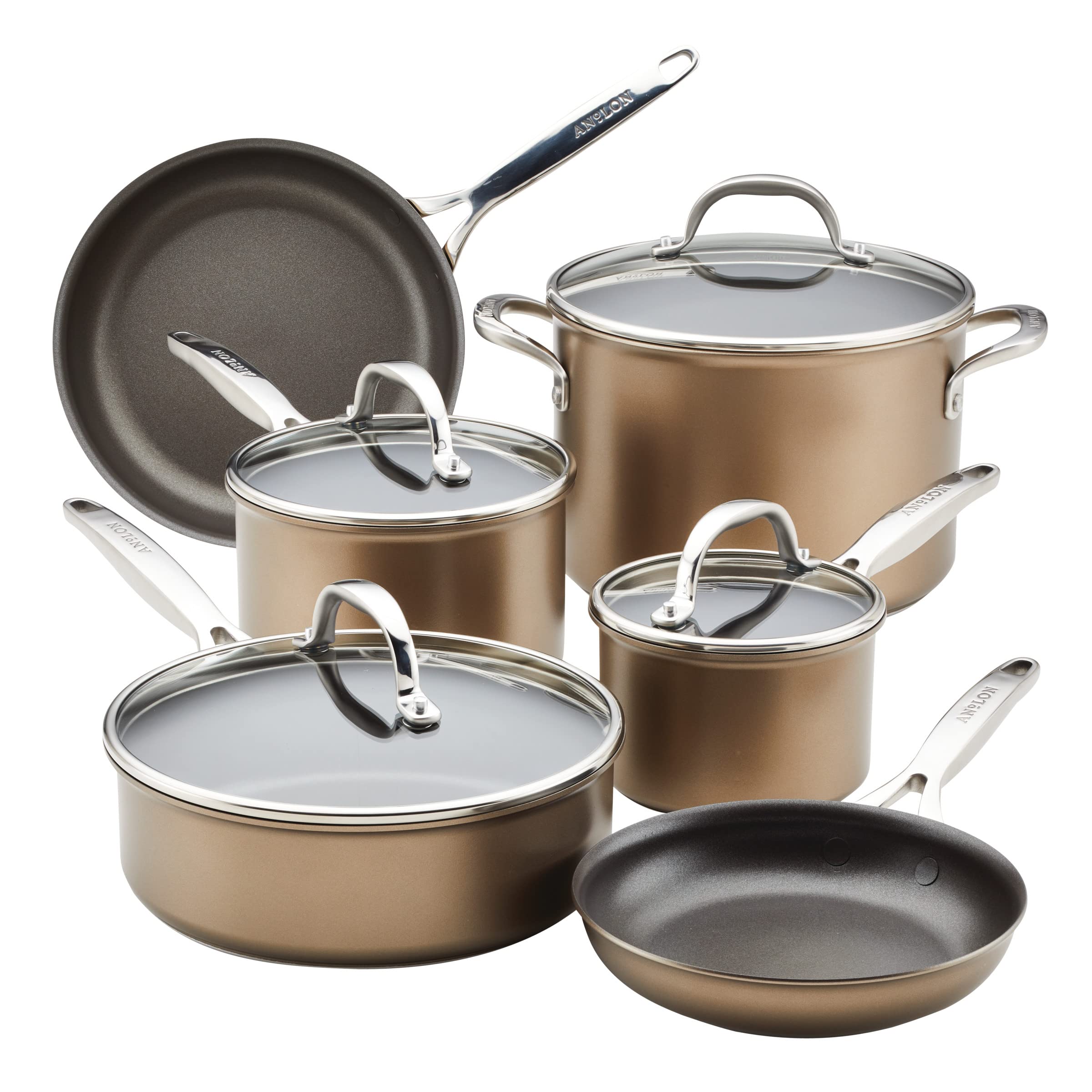 Anolon Ascend Hard Anodized Nonstick Cookware/Pots and Pans Set - Good for All Stovetops (Gas, Glass Top, Electric & Induction),
