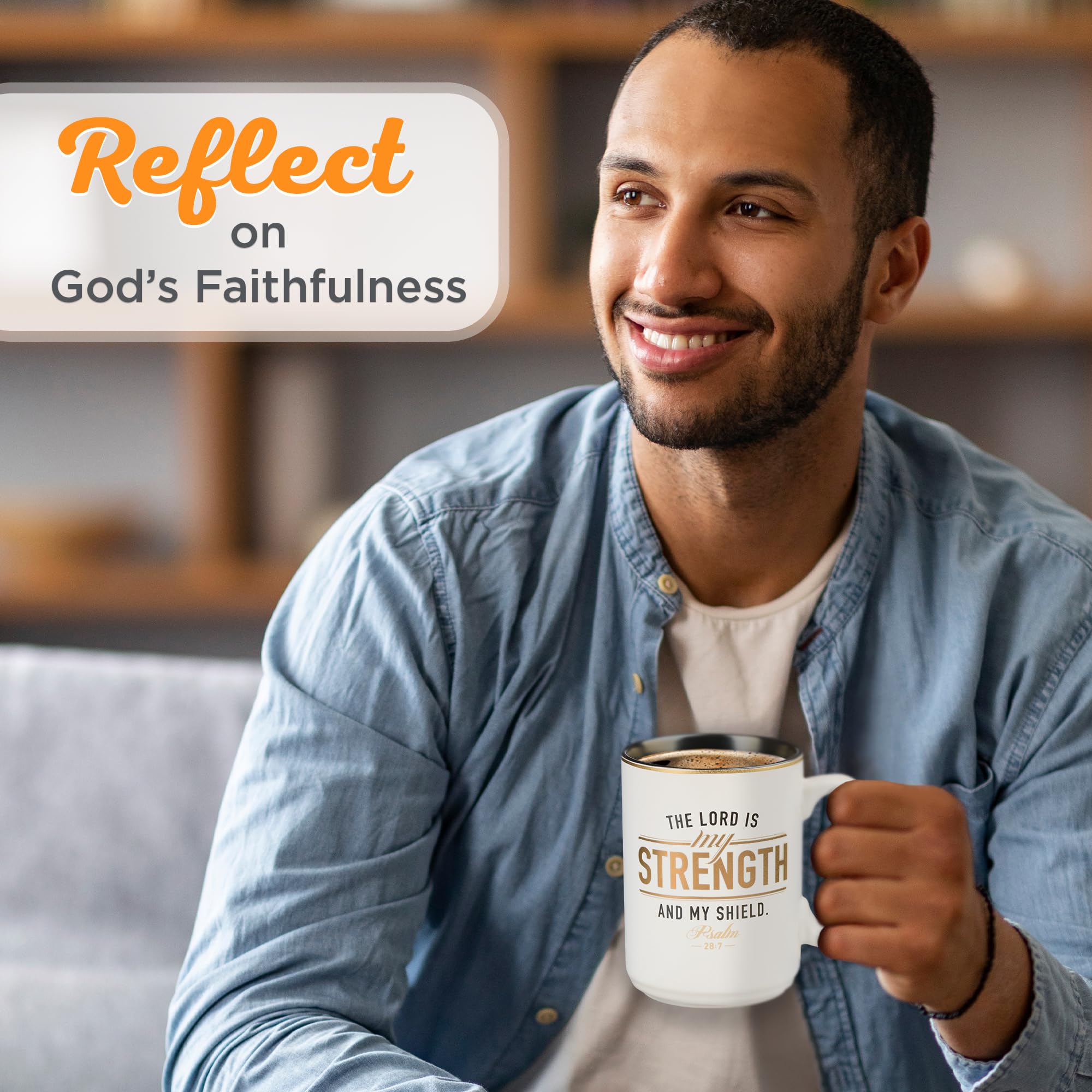 Christian Art Gifts Large Ceramic Encouraging Scripture Coffee And Tea Mug For Men: The Lord Is My Strength - Psalm 28:7 Inspira