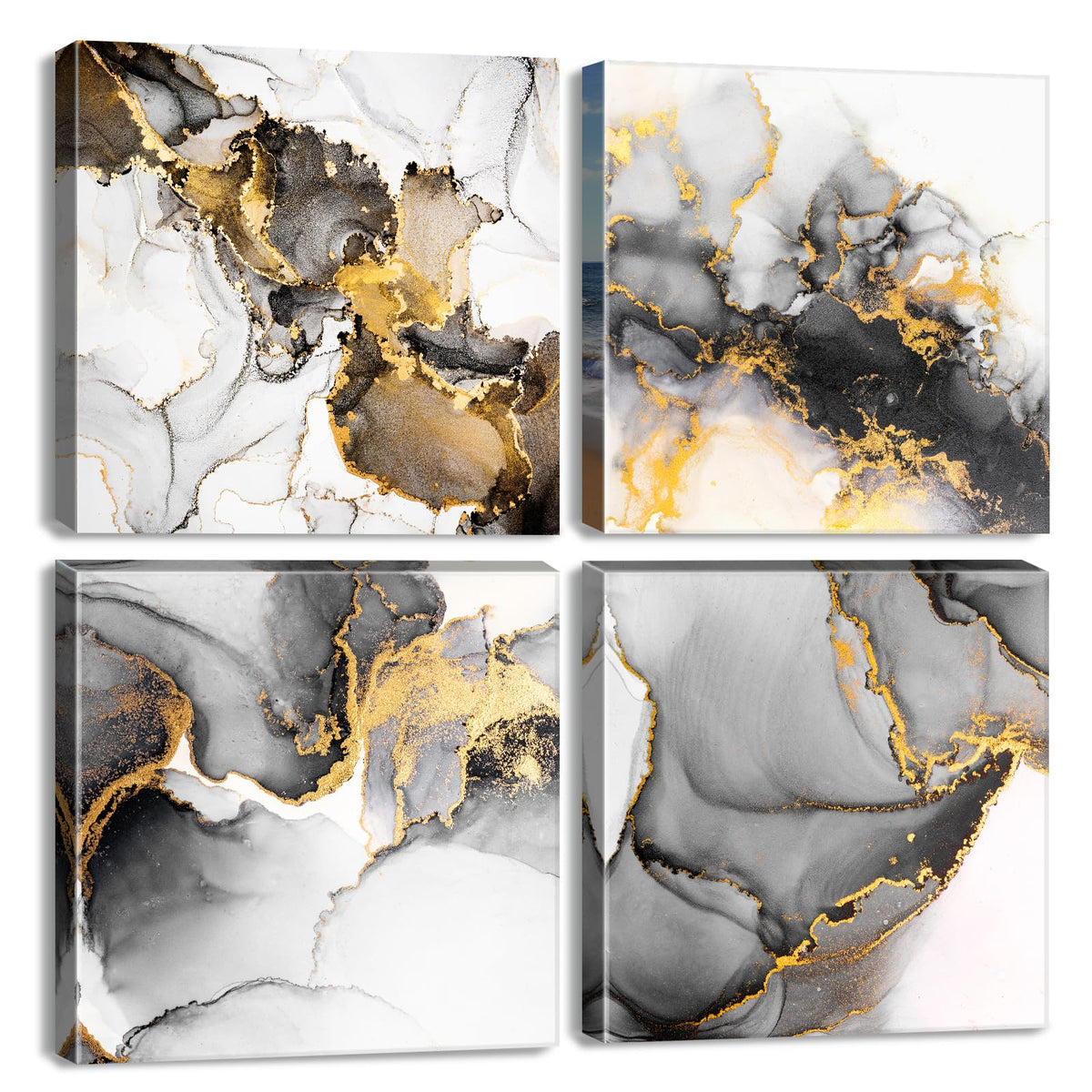 Black And Gold Wall Art Abstract Marble Wall Decor Fluid Texture Paint ...