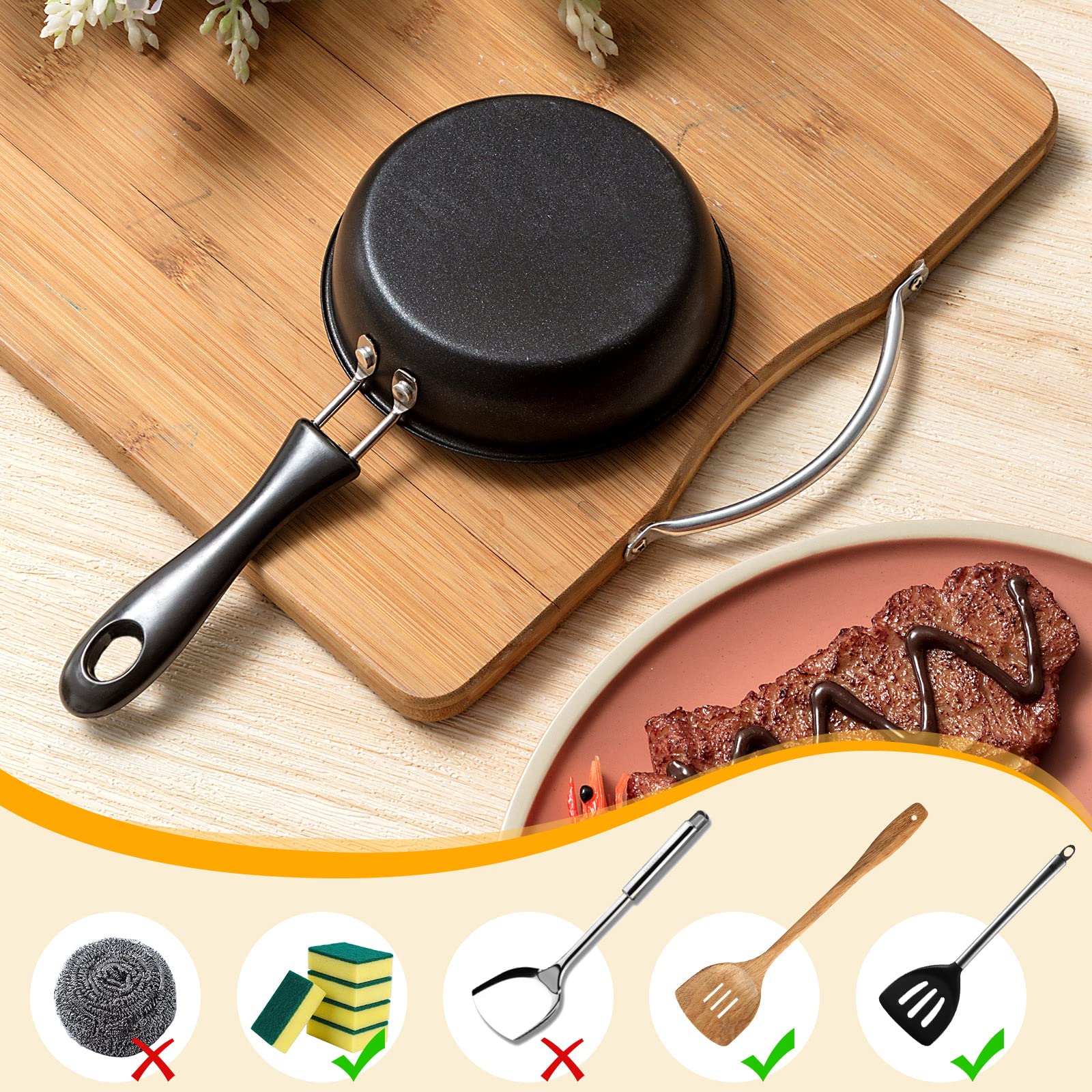Tessco 2 Pieces Mini Cast Iron Skillet 4.7 Inch Round Mini Non Stick Fry Pan Single Egg Frying Pan With Heat Resistant Handle Fo