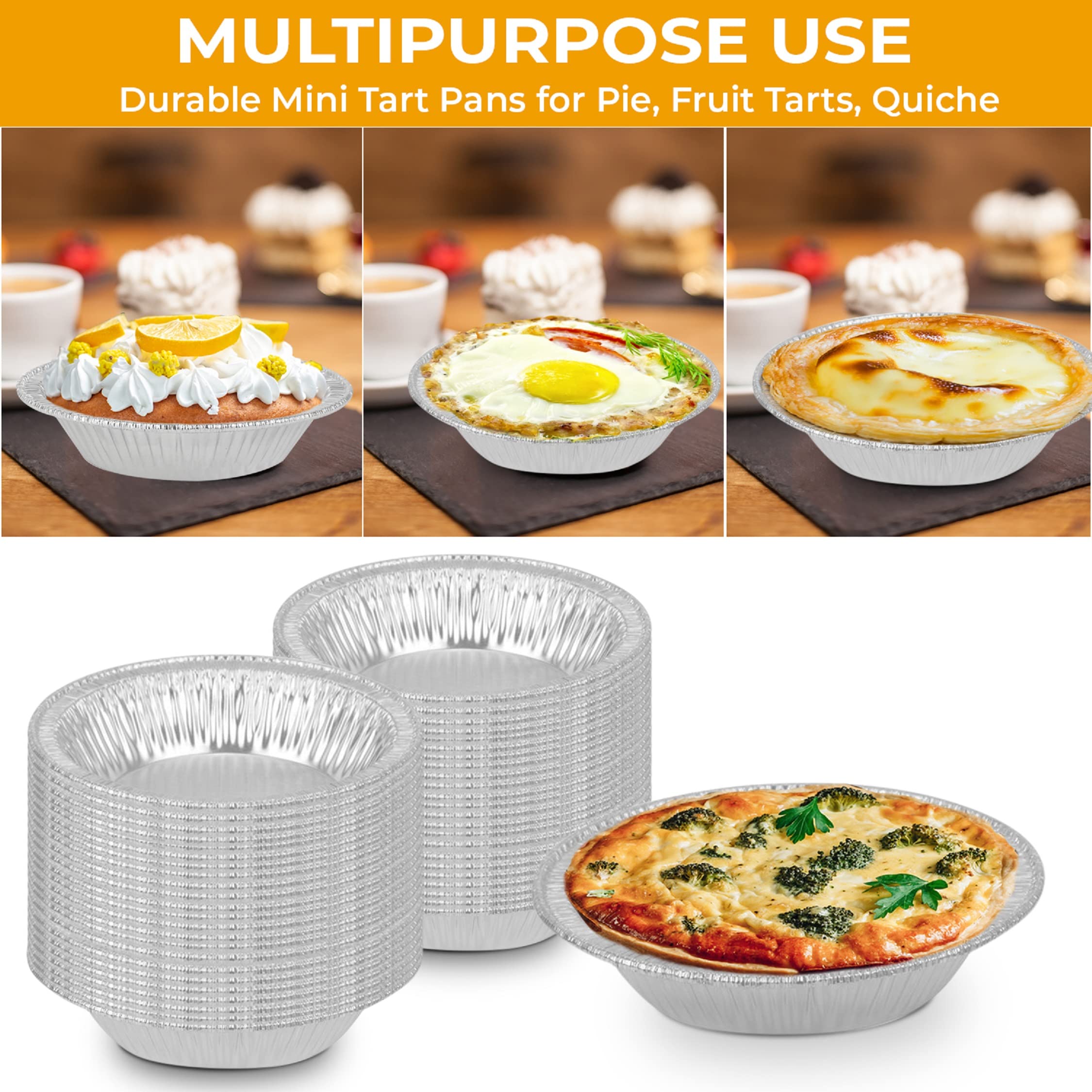 The Baker Celebrations Aluminum Foil Disposable Baking Tart Pans 4-1/4 Inches - Pie Tins - Small Pan - Made In Usa (Pack Of 100)