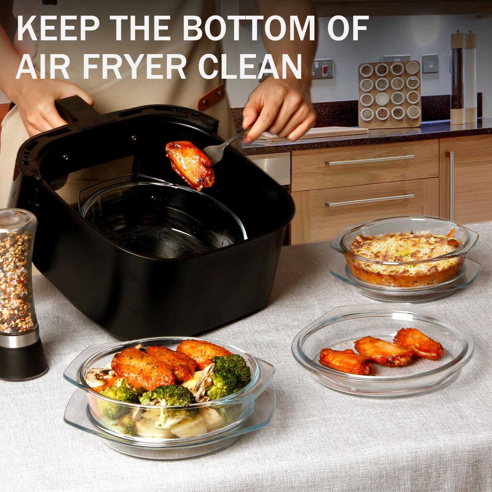 Zyer Round Glass Casserole Dish With Glass Lid Glass Casseroles Bakeware With Glass Lid, Glass Casserole Bowl (Set Of 3-0.65L+1L