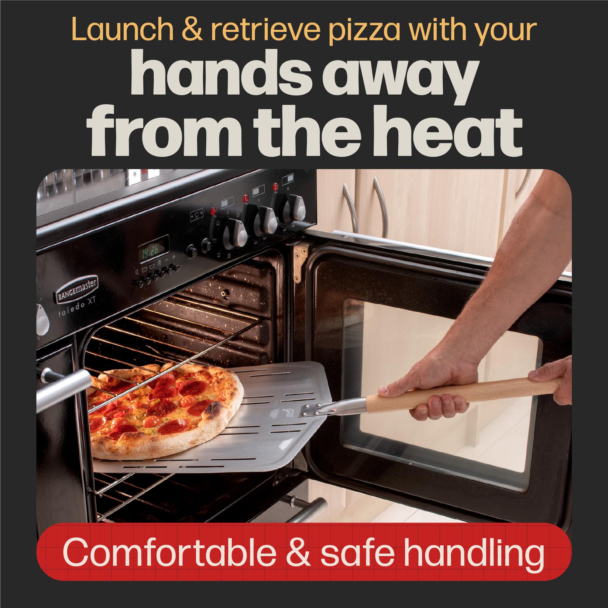 Hans Grill Pizza Peel Pro | Made For Xl Pizza 12 Inch + | Professional Restaurant Grade Perforated Metal Non-Stick Paddle For La