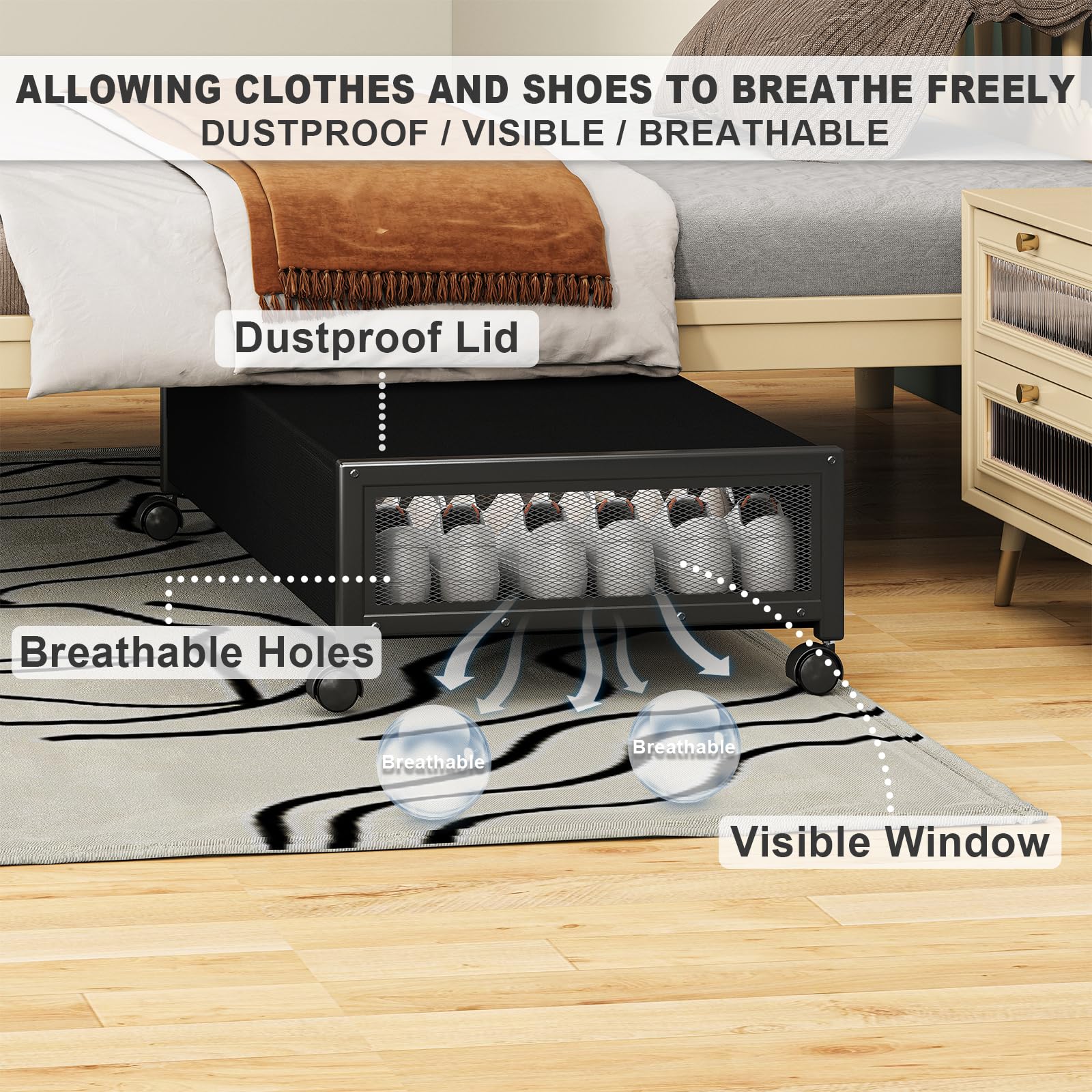 Fokyfok 2 pack Under the Bed Storage Containers,36'' Underbed Storage with Wheels,Under Bed Shoe Storage,Under Bed Rolling Stora