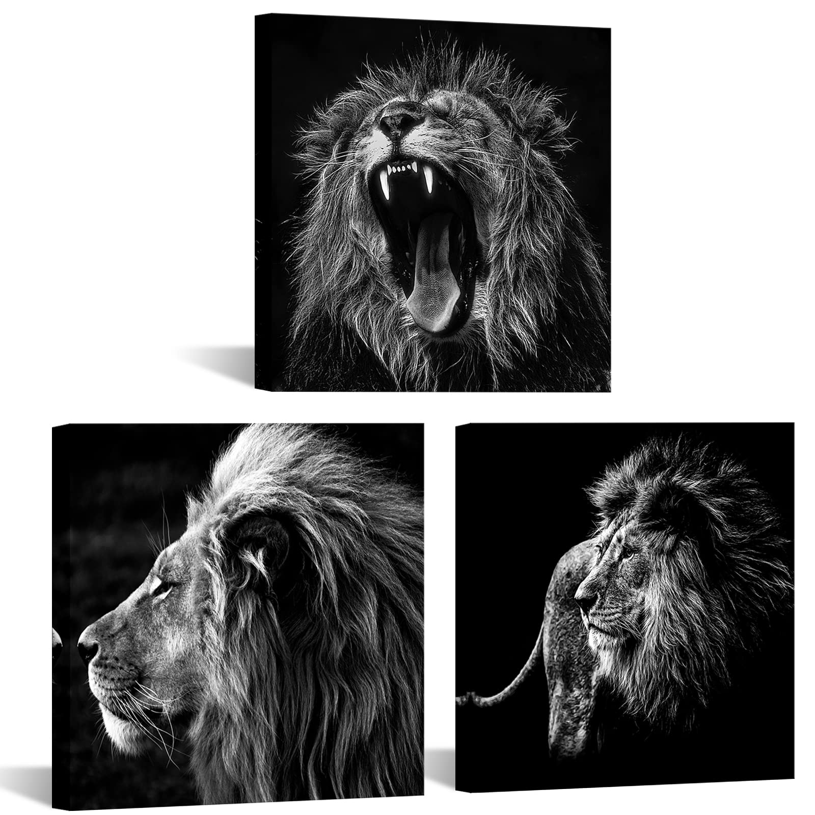 Kreative Arts - 3 Panels Lion King Black And White Canvas Prints Wall Art Modern Painting Wall Pictures For Living Room Office D
