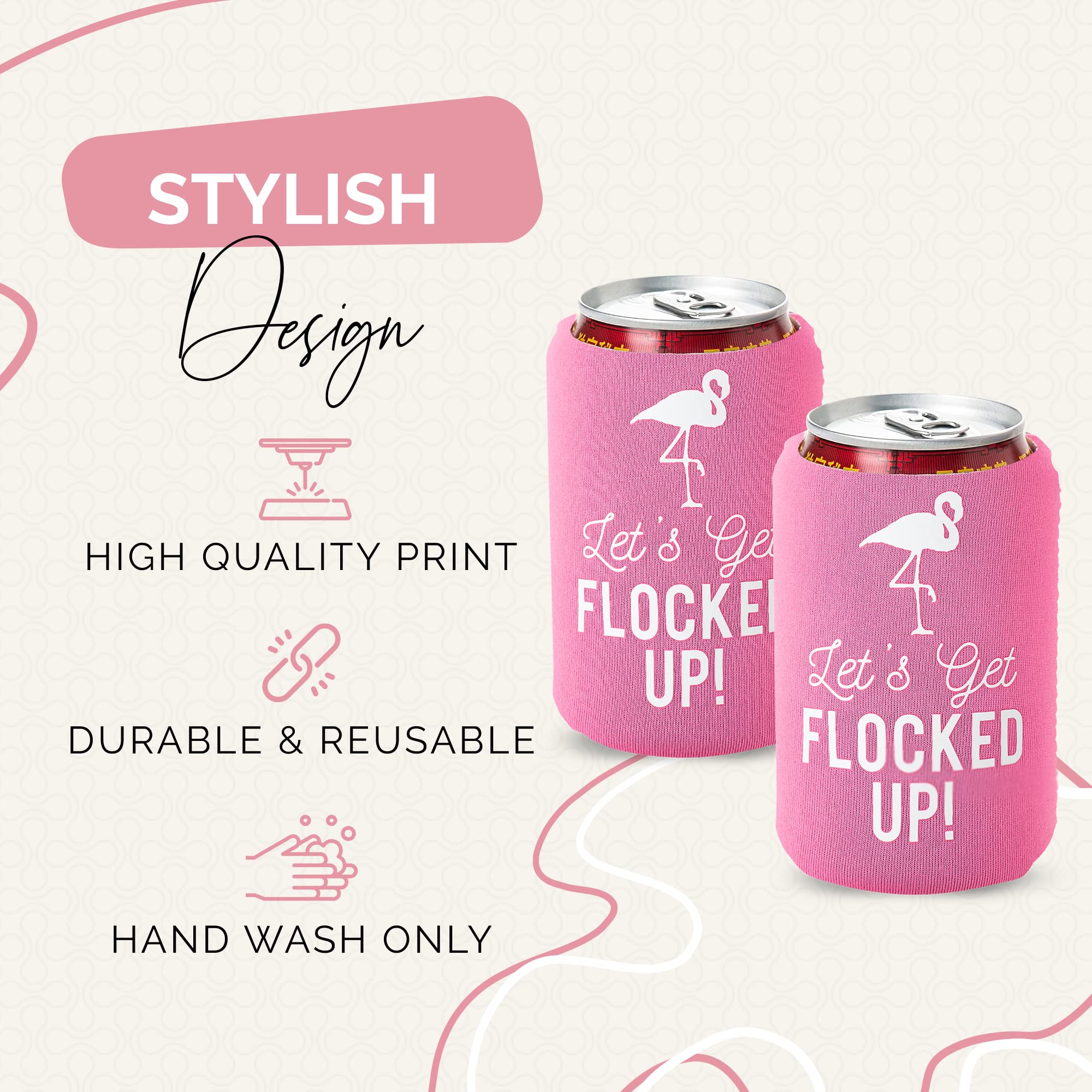 Let'S Get Flocked Up!, Set Of 12 Pink And White Can Coolers Cups, Flamingo Can Coolers Perfect Flamingo Party Supplies, Final Fl